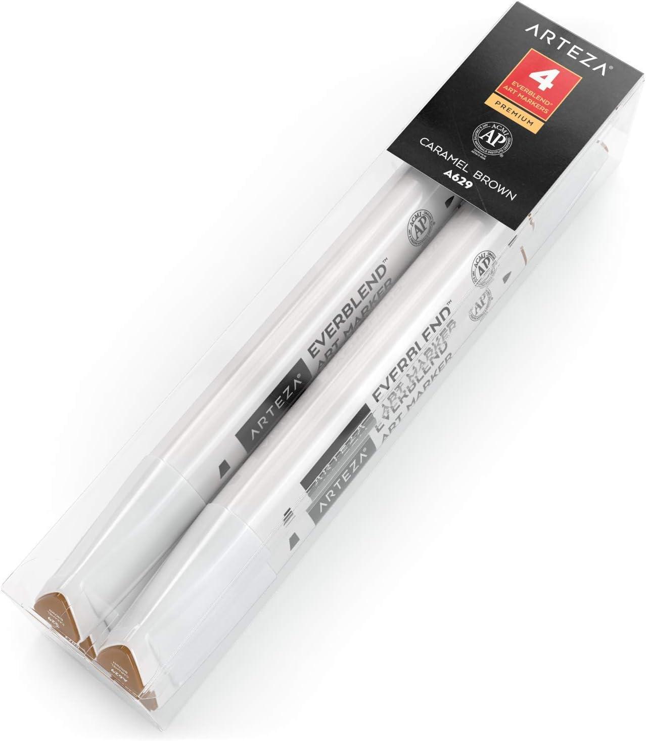 imageArteza EverBlend Art Markers Fluorescent Coral A302 Set of 4 Alcohol Based Sketch Markers with Dual Tips Fine and Broad Chisel for Painting Coloring Sketching and DrawingCaramel Brown A629