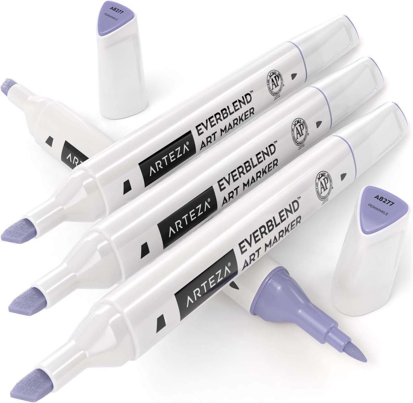 imageArteza EverBlend Art Markers Fluorescent Coral A302 Set of 4 Alcohol Based Sketch Markers with Dual Tips Fine and Broad Chisel for Painting Coloring Sketching and DrawingPeriwinkle A8277 Set of 4