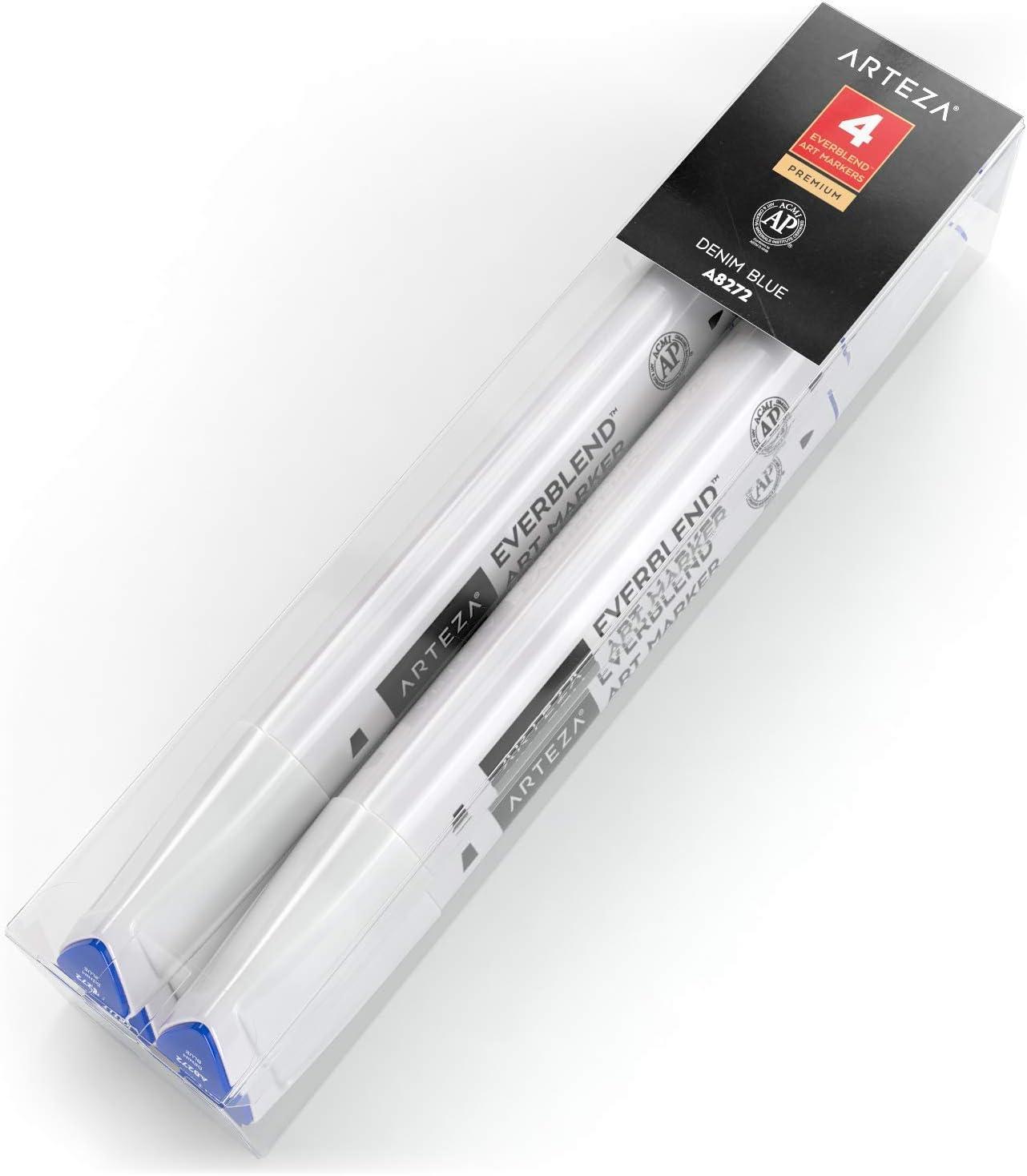 imageArteza EverBlend Art Markers Fluorescent Coral A302 Set of 4 Alcohol Based Sketch Markers with Dual Tips Fine and Broad Chisel for Painting Coloring Sketching and DrawingDenim Blue A8272 Set of 4