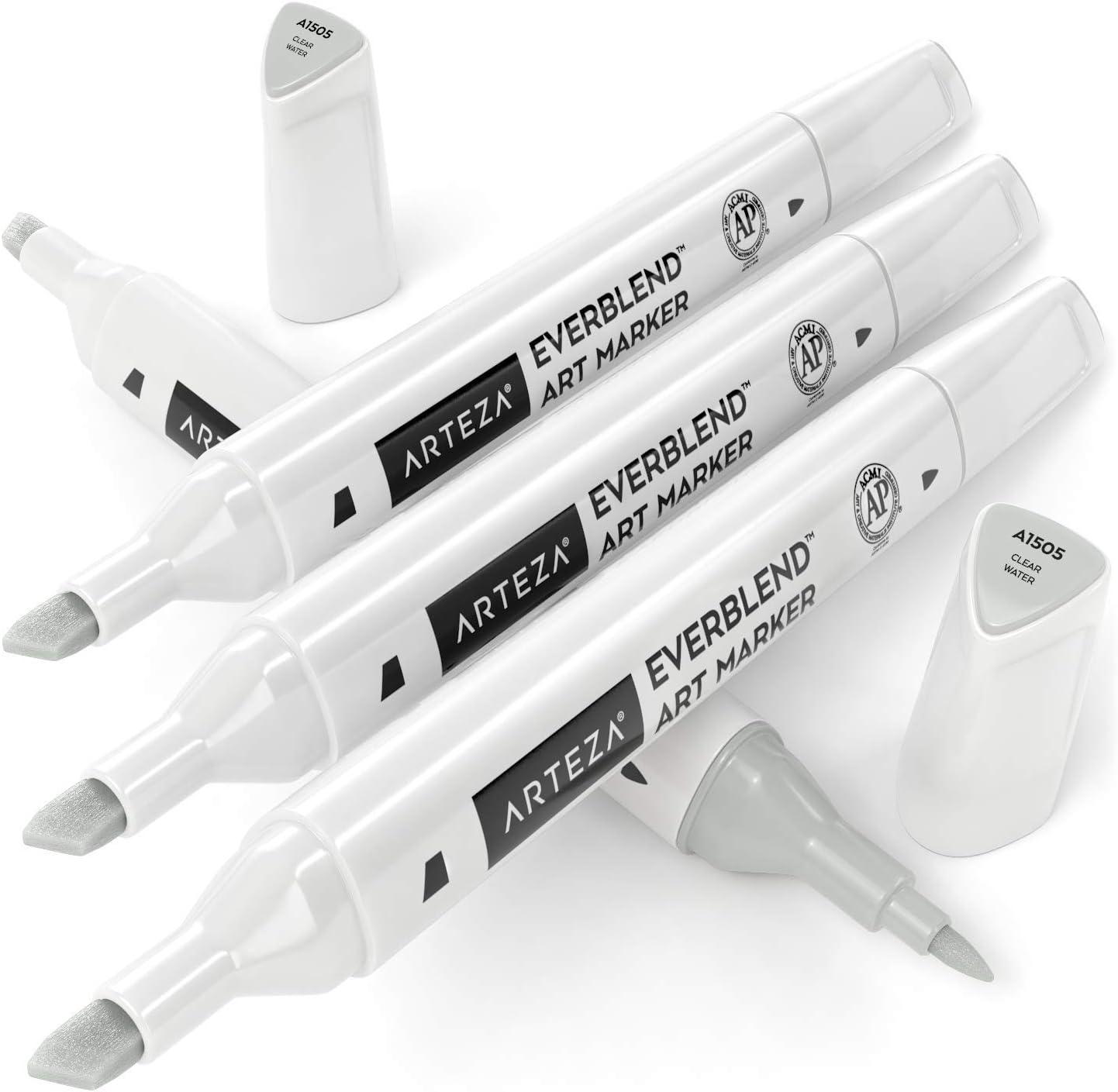 imageArteza EverBlend Art Markers Fluorescent Coral A302 Set of 4 Alcohol Based Sketch Markers with Dual Tips Fine and Broad Chisel for Painting Coloring Sketching and DrawingClear Water A1505 Set of 4