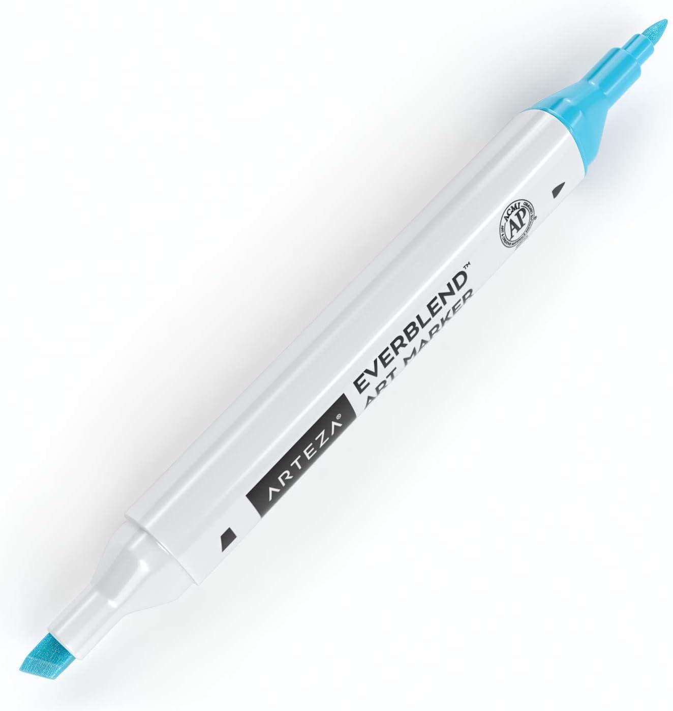 imageArteza EverBlend Art Markers Fluorescent Coral A302 Set of 4 Alcohol Based Sketch Markers with Dual Tips Fine and Broad Chisel for Painting Coloring Sketching and DrawingPale Aqua Blue A267 Set of 4
