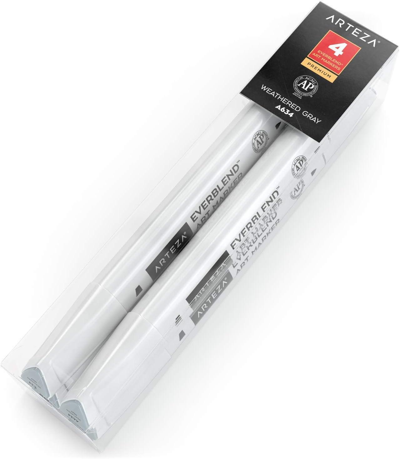 imageArteza EverBlend Art Markers Fluorescent Coral A302 Set of 4 Alcohol Based Sketch Markers with Dual Tips Fine and Broad Chisel for Painting Coloring Sketching and DrawingWeathered Gray A634