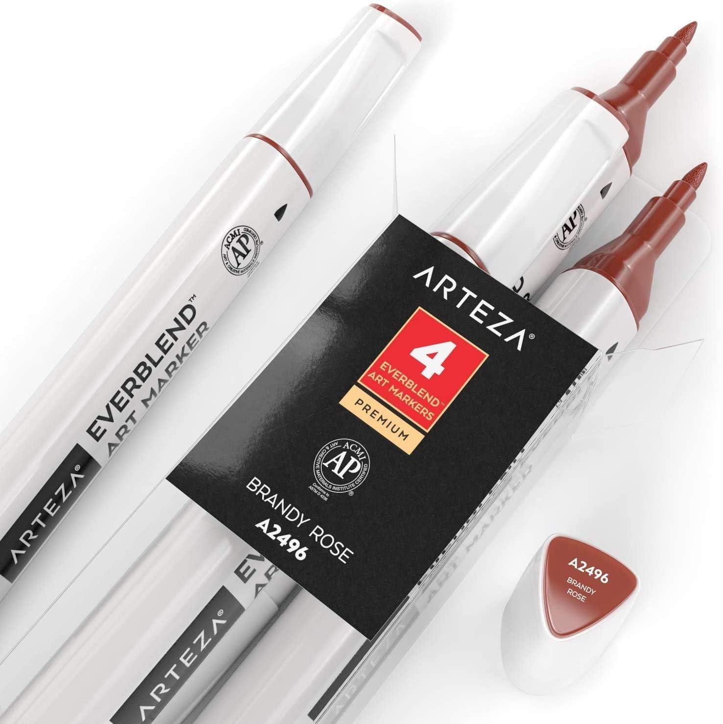 imageArteza EverBlend Art Markers Fluorescent Coral A302 Set of 4 Alcohol Based Sketch Markers with Dual Tips Fine and Broad Chisel for Painting Coloring Sketching and DrawingBrandy Rose A2496 Set of 4