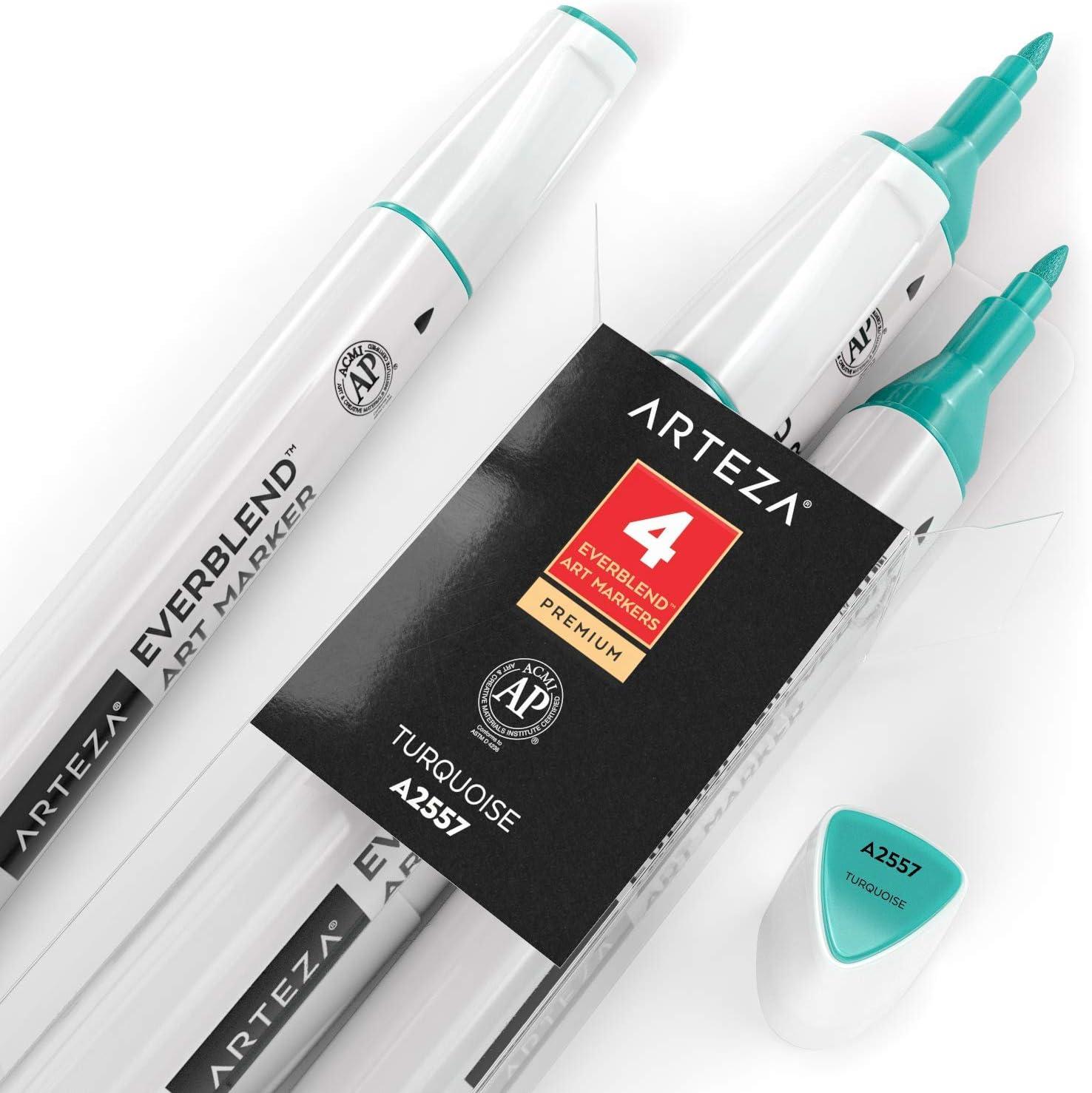 imageArteza EverBlend Art Markers Fluorescent Coral A302 Set of 4 Alcohol Based Sketch Markers with Dual Tips Fine and Broad Chisel for Painting Coloring Sketching and DrawingTurquoise A2557 Set of 4