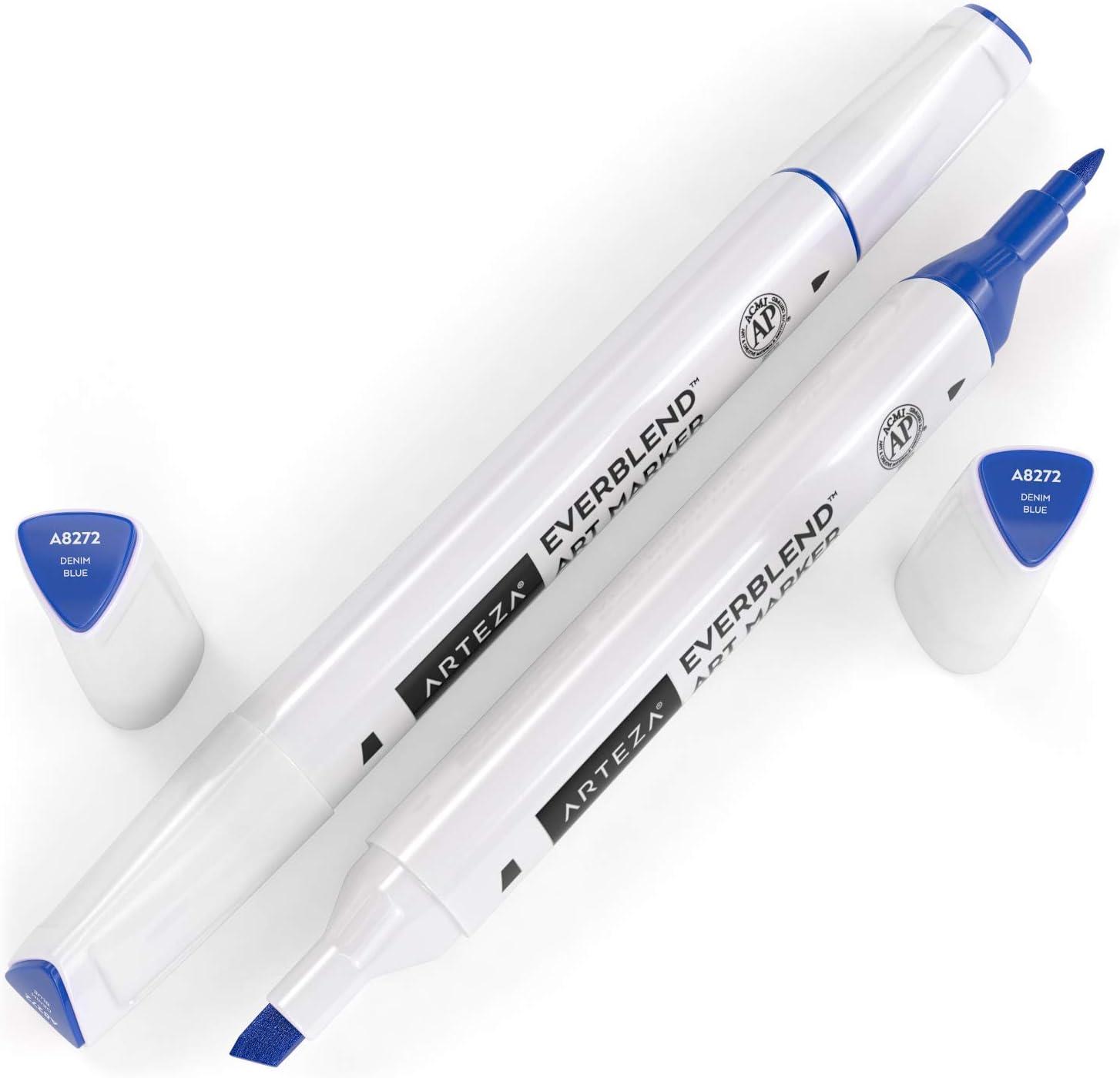 imageArteza EverBlend Art Markers Fluorescent Coral A302 Set of 4 Alcohol Based Sketch Markers with Dual Tips Fine and Broad Chisel for Painting Coloring Sketching and DrawingDenim Blue A8272 Set of 4