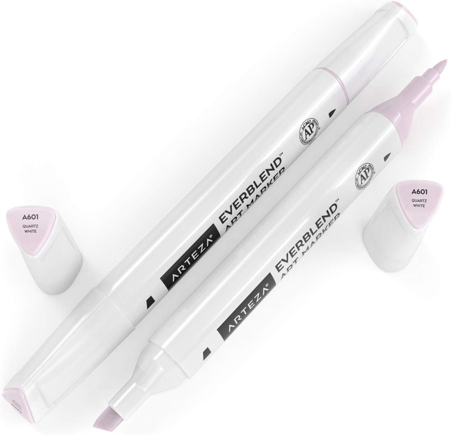 imageArteza EverBlend Art Markers Fluorescent Coral A302 Set of 4 Alcohol Based Sketch Markers with Dual Tips Fine and Broad Chisel for Painting Coloring Sketching and DrawingQuartz White A601