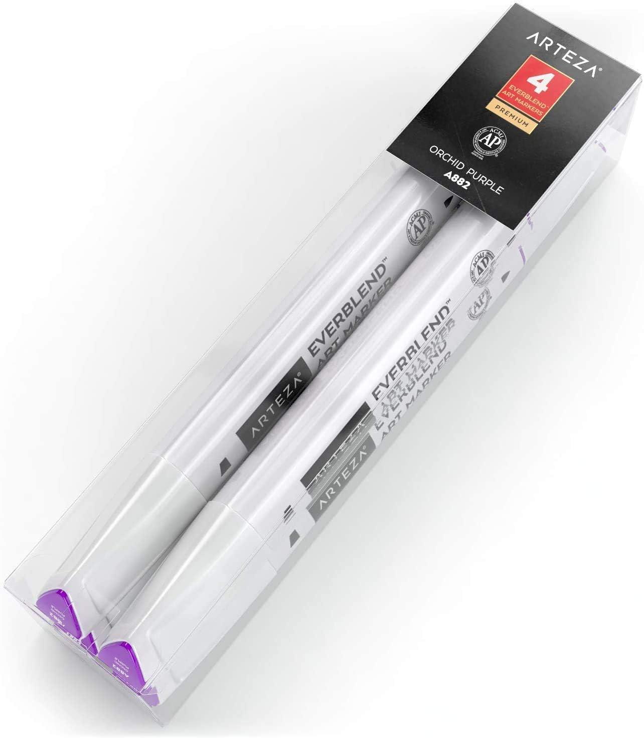 imageArteza EverBlend Art Markers Fluorescent Coral A302 Set of 4 Alcohol Based Sketch Markers with Dual Tips Fine and Broad Chisel for Painting Coloring Sketching and DrawingOrchid Purple A882 Set of 4