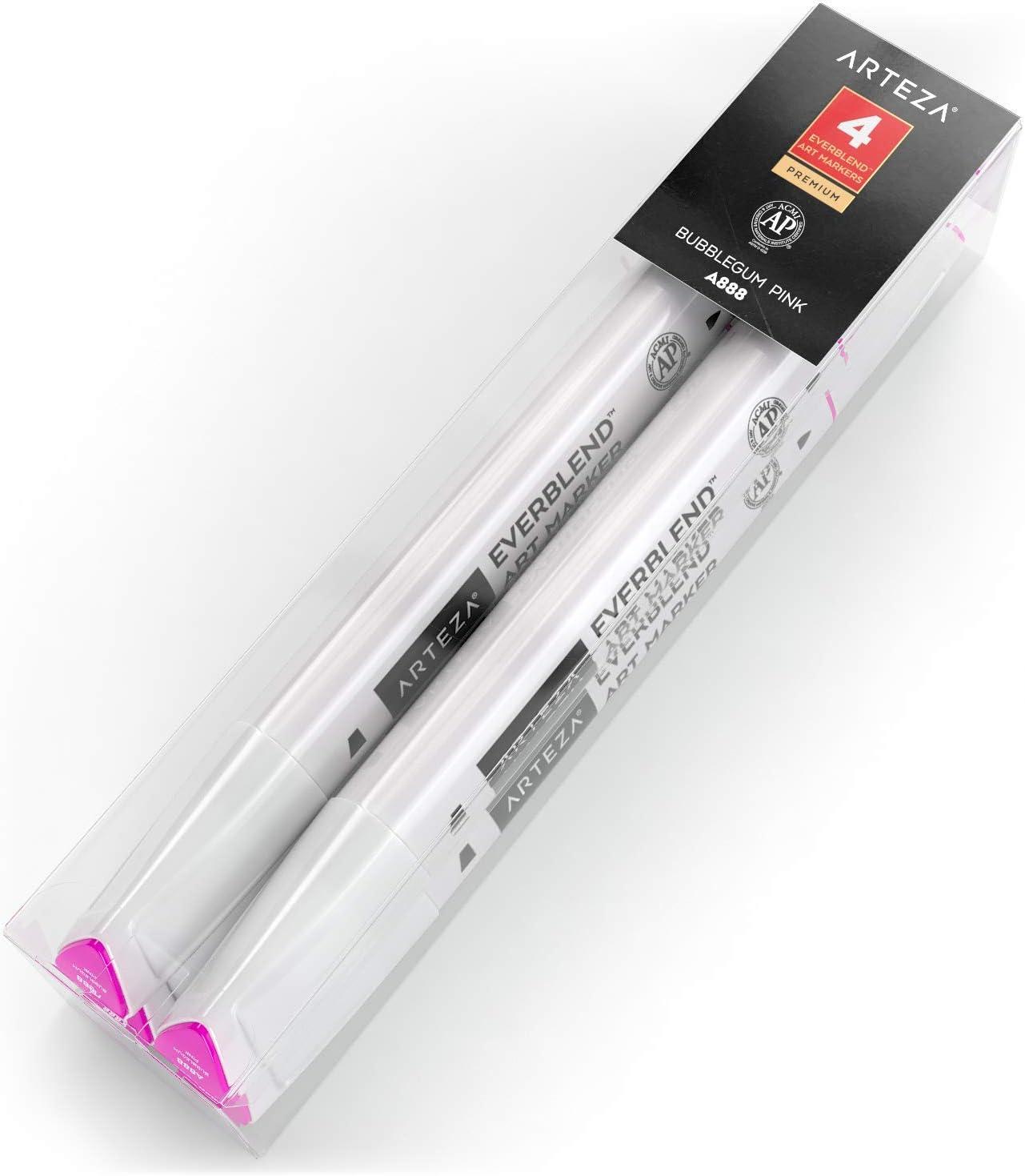imageArteza EverBlend Art Markers Fluorescent Coral A302 Set of 4 Alcohol Based Sketch Markers with Dual Tips Fine and Broad Chisel for Painting Coloring Sketching and DrawingBubblegum Pink A888 Set of 4
