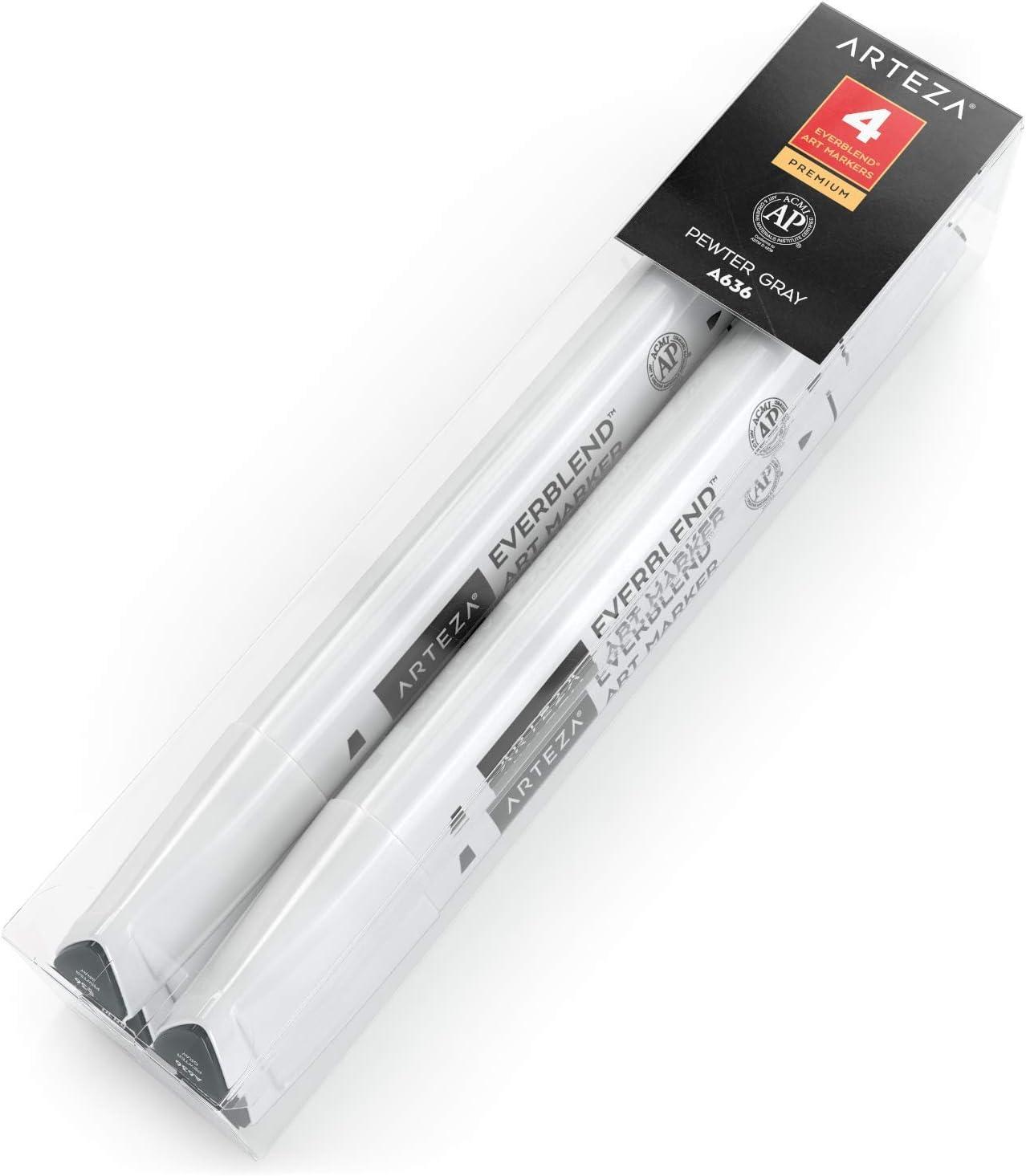 imageArteza EverBlend Art Markers Fluorescent Coral A302 Set of 4 Alcohol Based Sketch Markers with Dual Tips Fine and Broad Chisel for Painting Coloring Sketching and DrawingPewter Gray A636