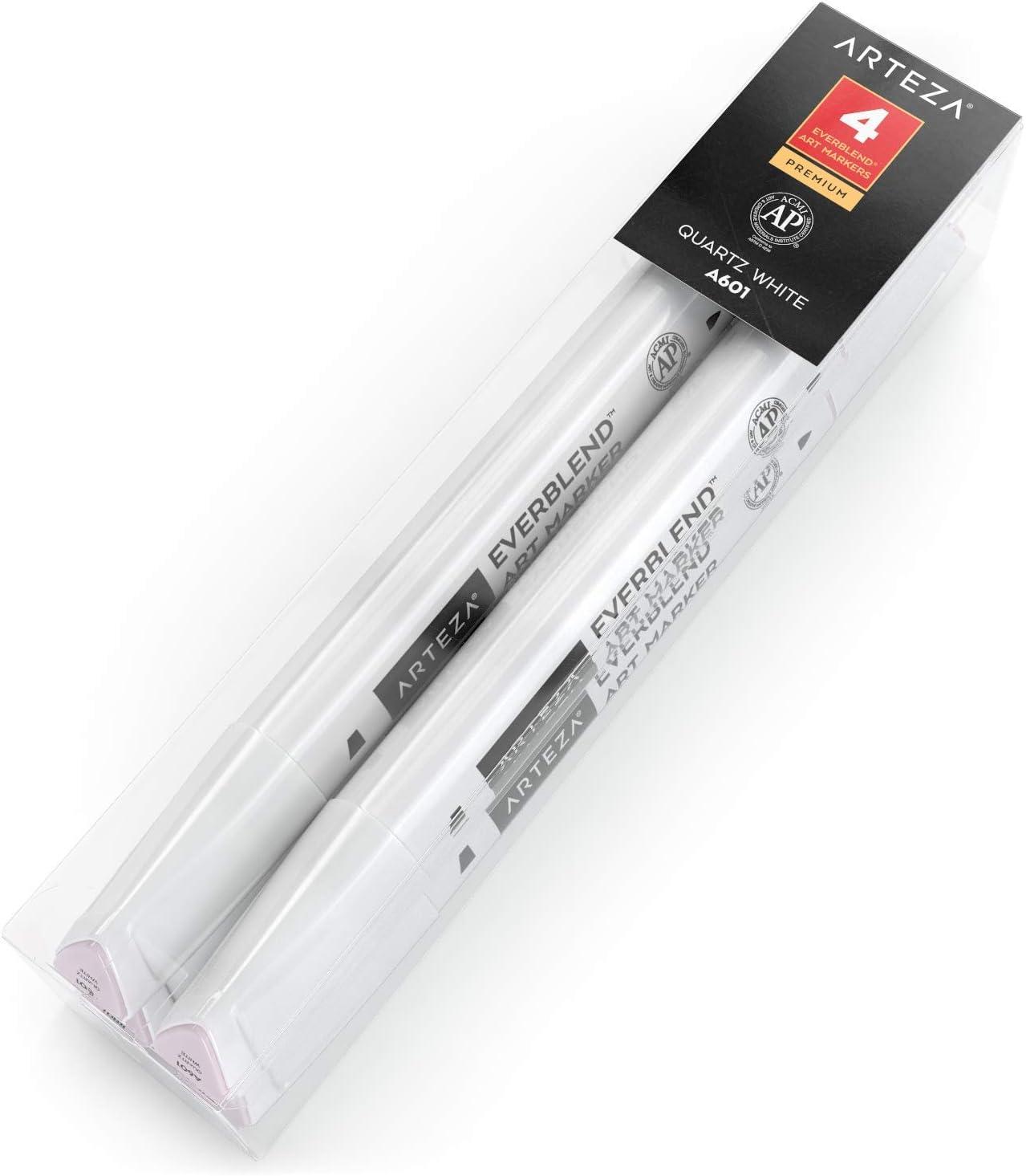 imageArteza EverBlend Art Markers Fluorescent Coral A302 Set of 4 Alcohol Based Sketch Markers with Dual Tips Fine and Broad Chisel for Painting Coloring Sketching and DrawingQuartz White A601