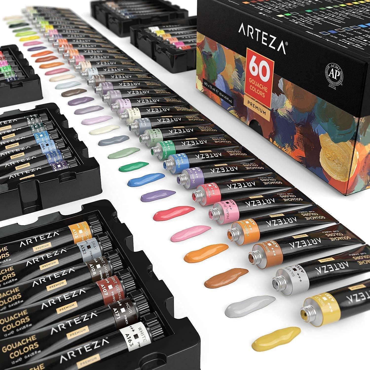 imageArteza Gouache Paint and Stretched Canvas Bundle Painting Art Supplies for Artist Hobby Painters amp Beginners