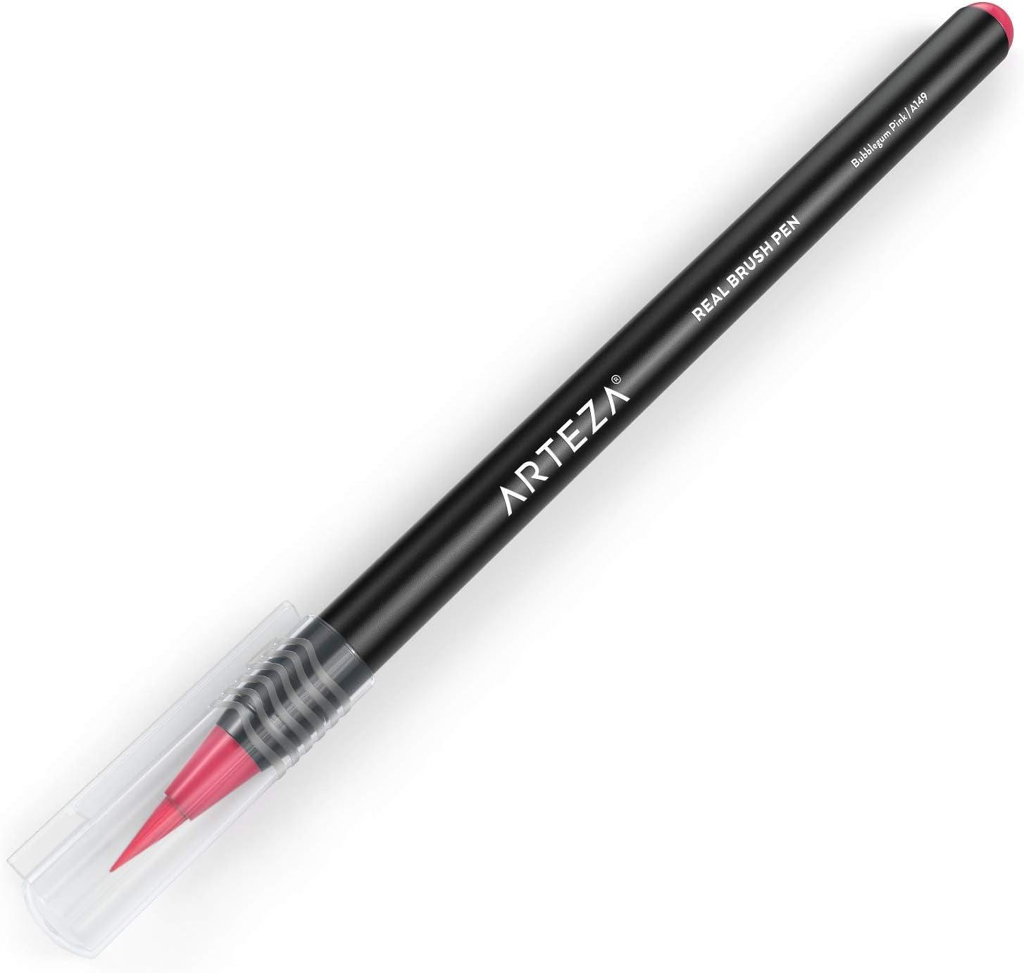 imageArteza Real Brush Pens A152 Acid Green Pack of 4 Watercolor Pens with Nylon Brush Tips Art Supplies for DryBrush Painting Sketching Coloring amp CalligraphyA149 Bubblegum Pink