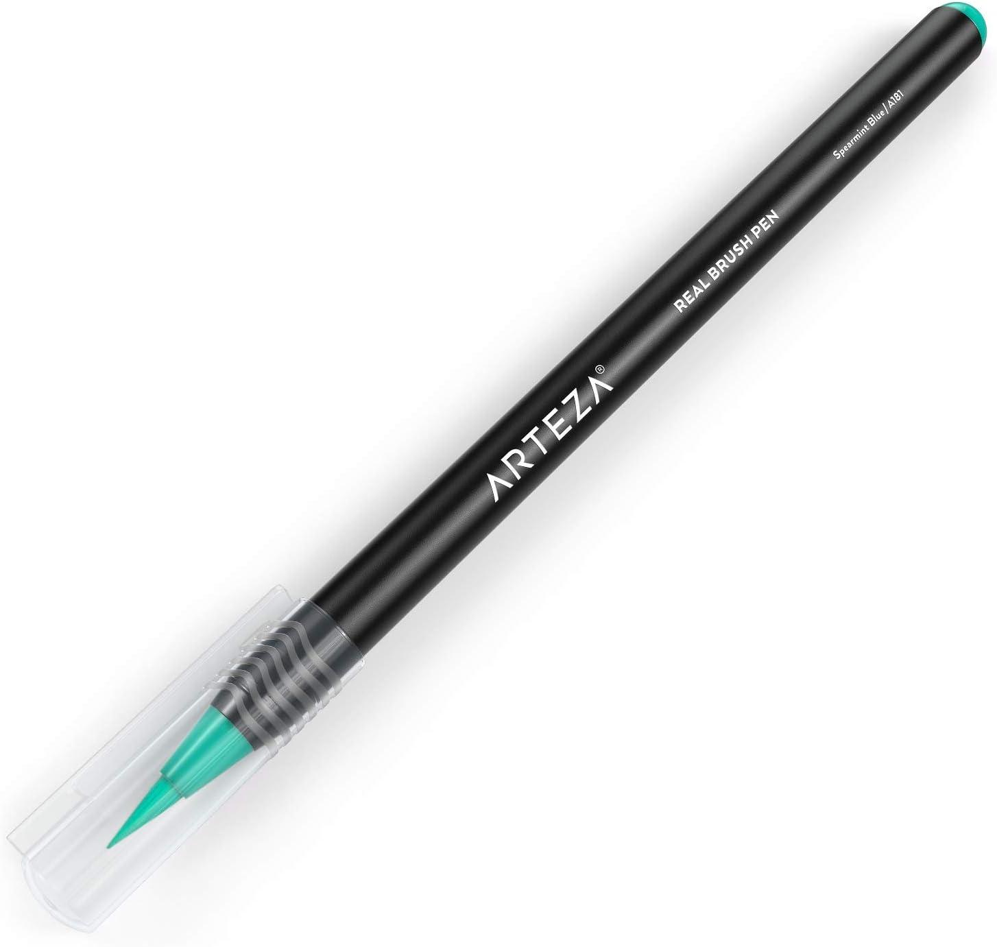 imageArteza Real Brush Pens A152 Acid Green Pack of 4 Watercolor Pens with Nylon Brush Tips Art Supplies for DryBrush Painting Sketching Coloring amp CalligraphyA181 Spearmint Blue