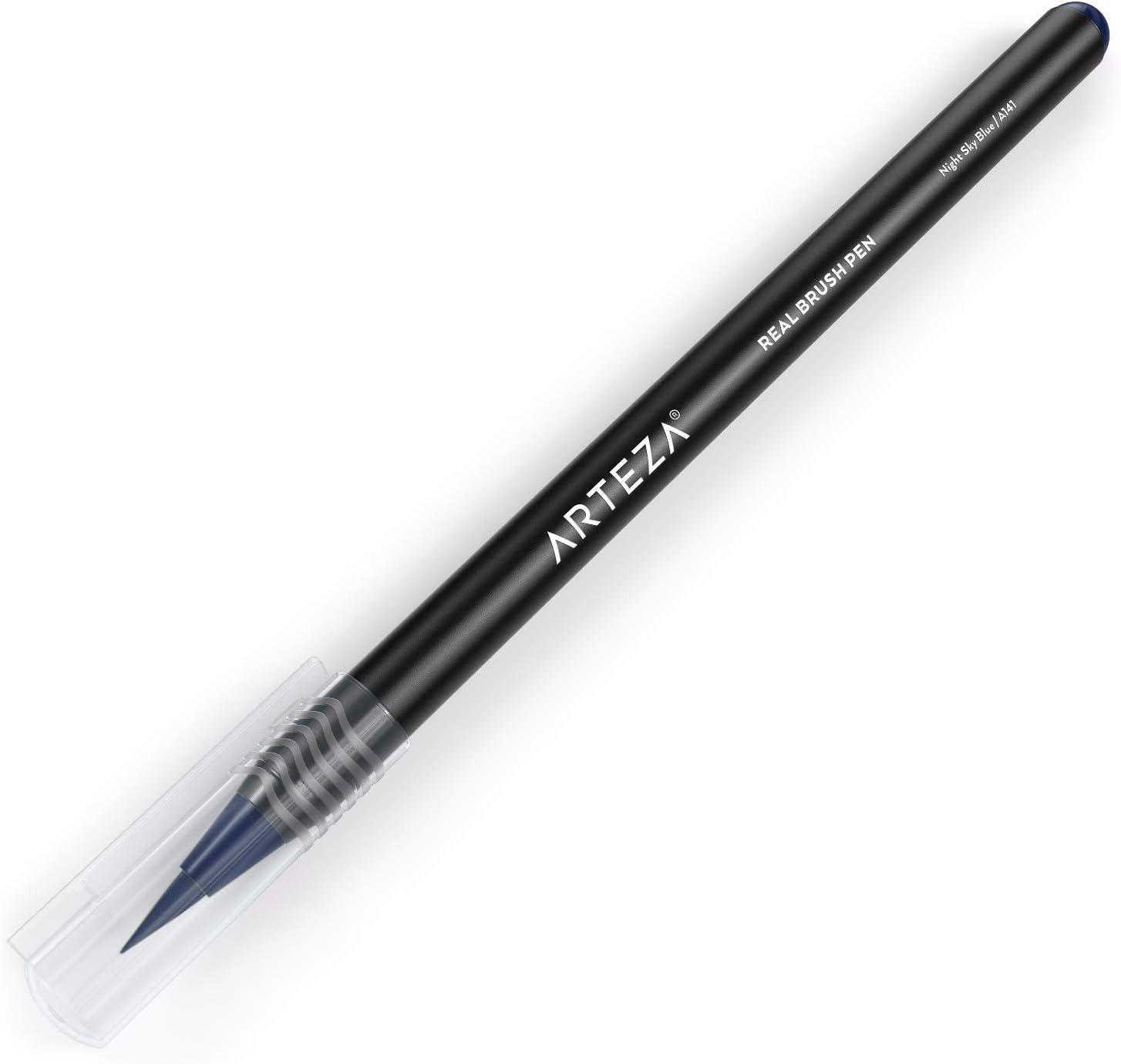 imageArteza Real Brush Pens A152 Acid Green Pack of 4 Watercolor Pens with Nylon Brush Tips Art Supplies for DryBrush Painting Sketching Coloring amp CalligraphyA141 Night Sky Blue
