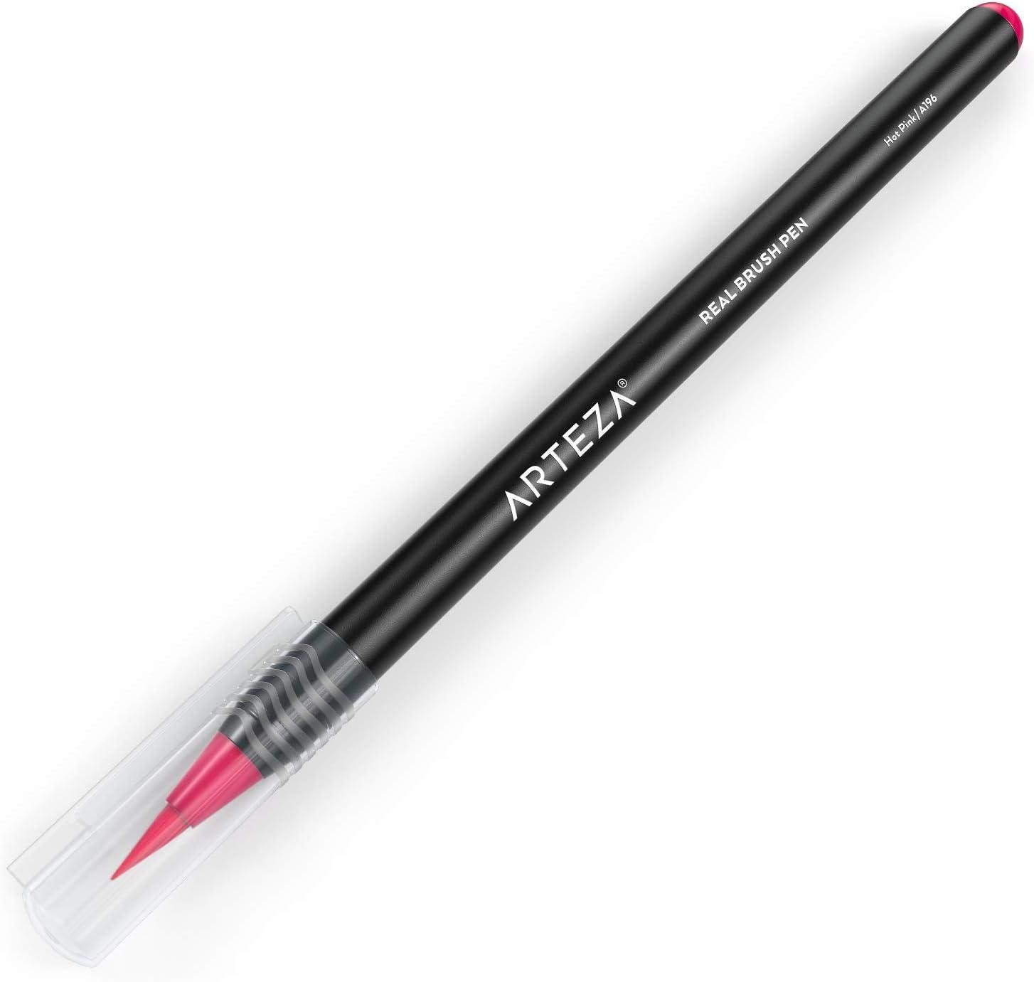 imageArteza Real Brush Pens A152 Acid Green Pack of 4 Watercolor Pens with Nylon Brush Tips Art Supplies for DryBrush Painting Sketching Coloring amp CalligraphyA196 Hot Pink