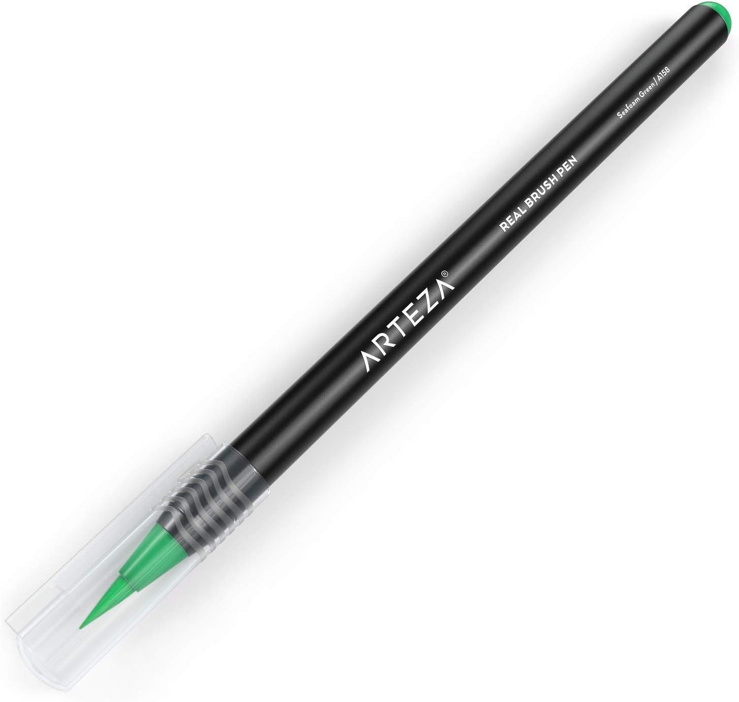 imageArteza Real Brush Pens A152 Acid Green Pack of 4 Watercolor Pens with Nylon Brush Tips Art Supplies for DryBrush Painting Sketching Coloring amp CalligraphyA158 Seafoam Green