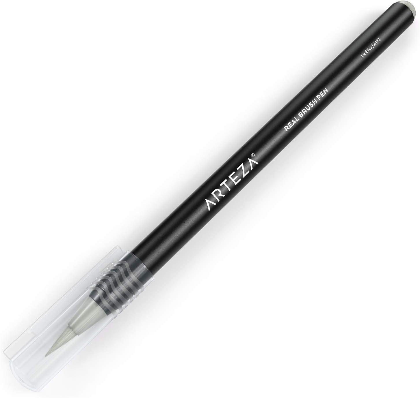imageArteza Real Brush Pens A152 Acid Green Pack of 4 Watercolor Pens with Nylon Brush Tips Art Supplies for DryBrush Painting Sketching Coloring amp CalligraphyA173 Ice Blue