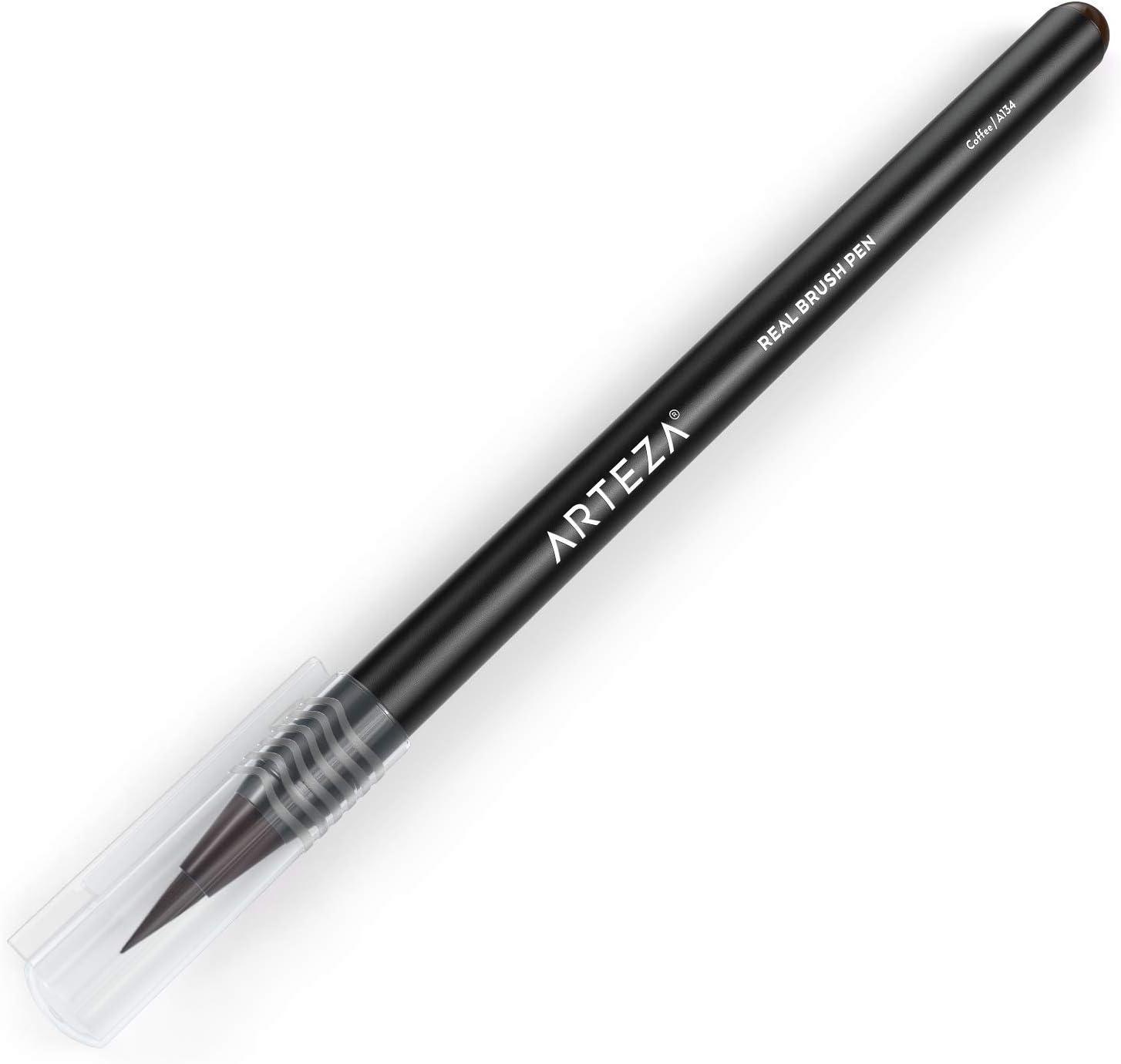 imageArteza Real Brush Pens A152 Acid Green Pack of 4 Watercolor Pens with Nylon Brush Tips Art Supplies for DryBrush Painting Sketching Coloring amp CalligraphyA134 Coffee