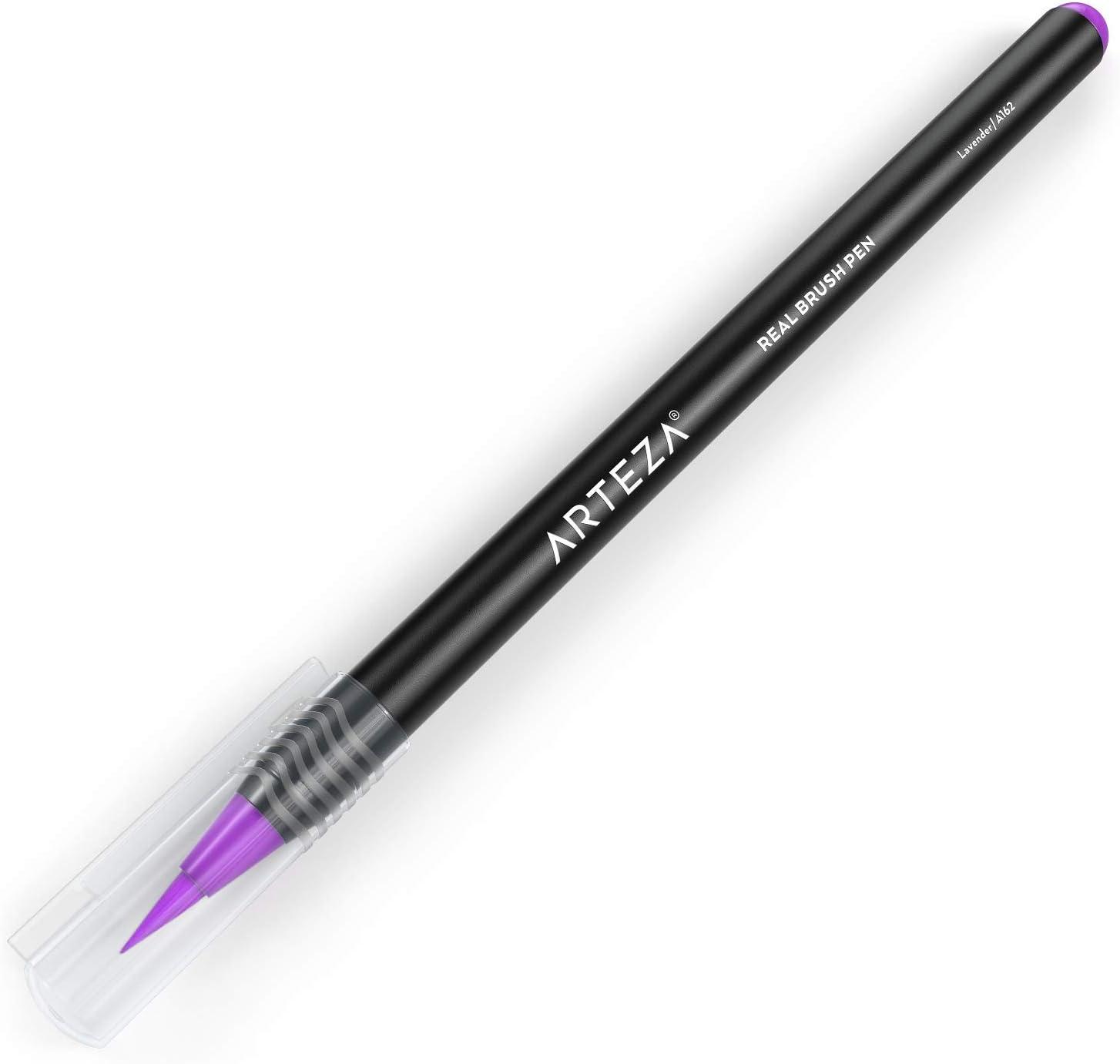 imageArteza Real Brush Pens A152 Acid Green Pack of 4 Watercolor Pens with Nylon Brush Tips Art Supplies for DryBrush Painting Sketching Coloring amp CalligraphyA162 Lavender