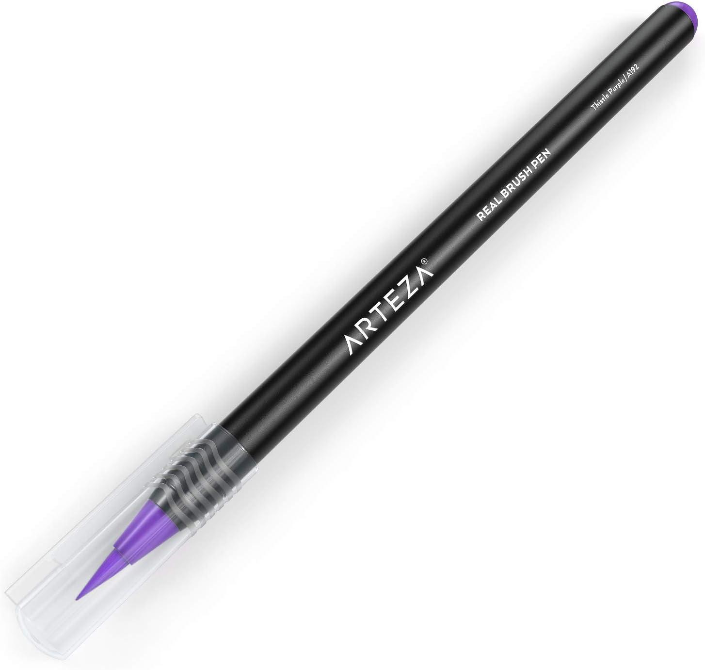 imageArteza Real Brush Pens A152 Acid Green Pack of 4 Watercolor Pens with Nylon Brush Tips Art Supplies for DryBrush Painting Sketching Coloring amp CalligraphyA192 Thistle Purple