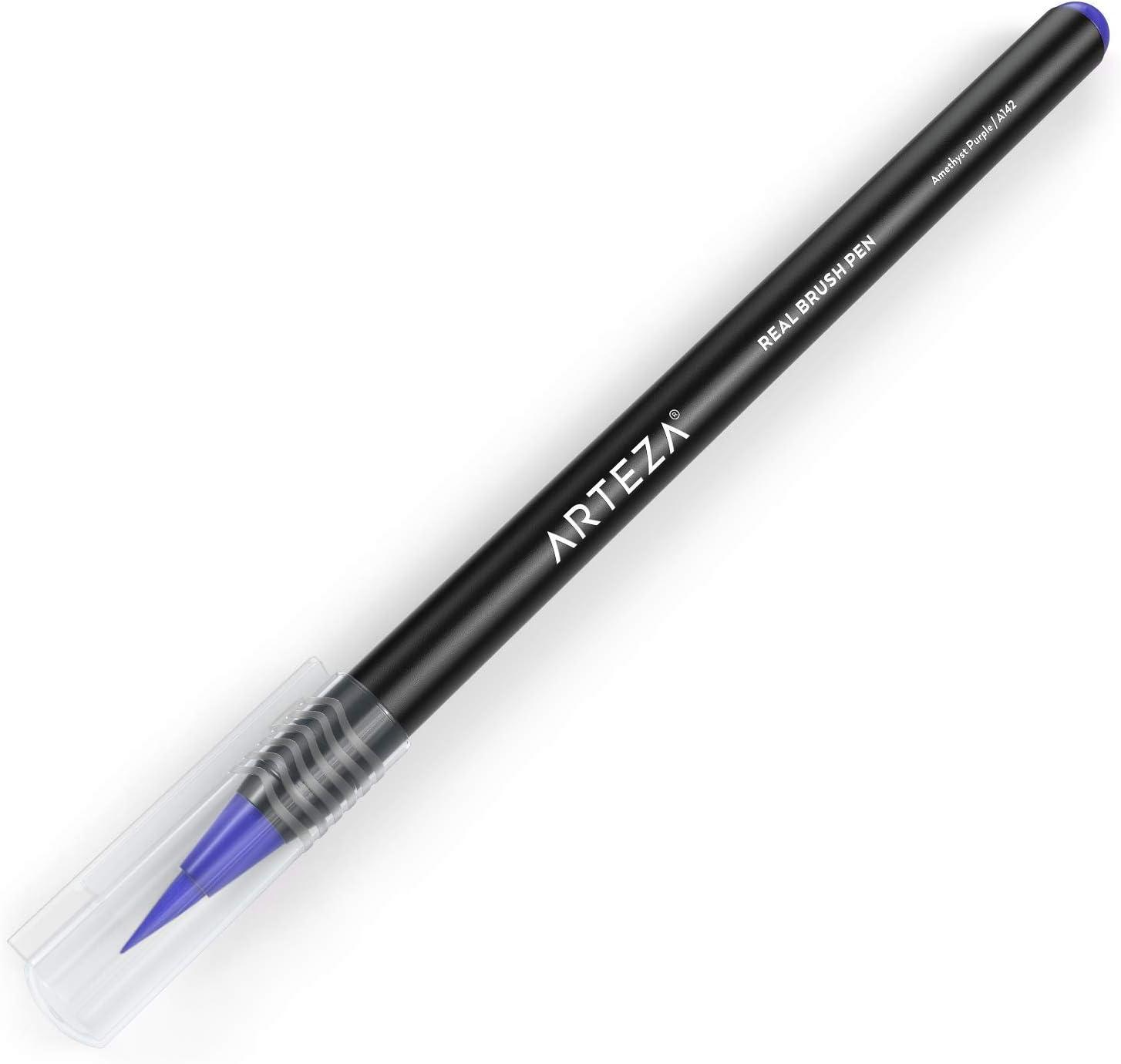 imageArteza Real Brush Pens A152 Acid Green Pack of 4 Watercolor Pens with Nylon Brush Tips Art Supplies for DryBrush Painting Sketching Coloring amp CalligraphyA142 Amethyst Purple