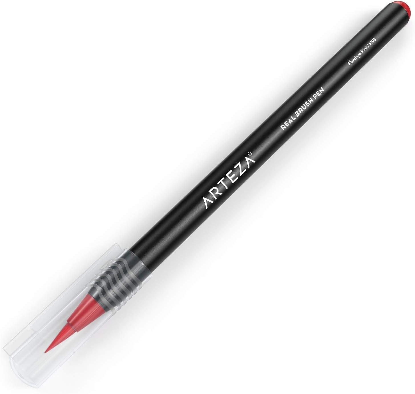 imageArteza Real Brush Pens A152 Acid Green Pack of 4 Watercolor Pens with Nylon Brush Tips Art Supplies for DryBrush Painting Sketching Coloring amp CalligraphyA193 Flamingo Pink