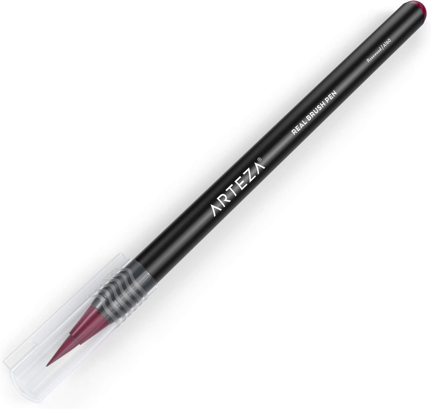 imageArteza Real Brush Pens A152 Acid Green Pack of 4 Watercolor Pens with Nylon Brush Tips Art Supplies for DryBrush Painting Sketching Coloring amp CalligraphyA160 Rosewood