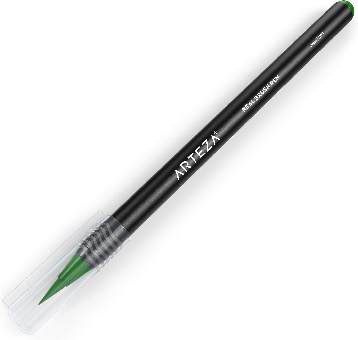 imageArteza Real Brush Pens A152 Acid Green Pack of 4 Watercolor Pens with Nylon Brush Tips Art Supplies for DryBrush Painting Sketching Coloring amp CalligraphyA179 Green