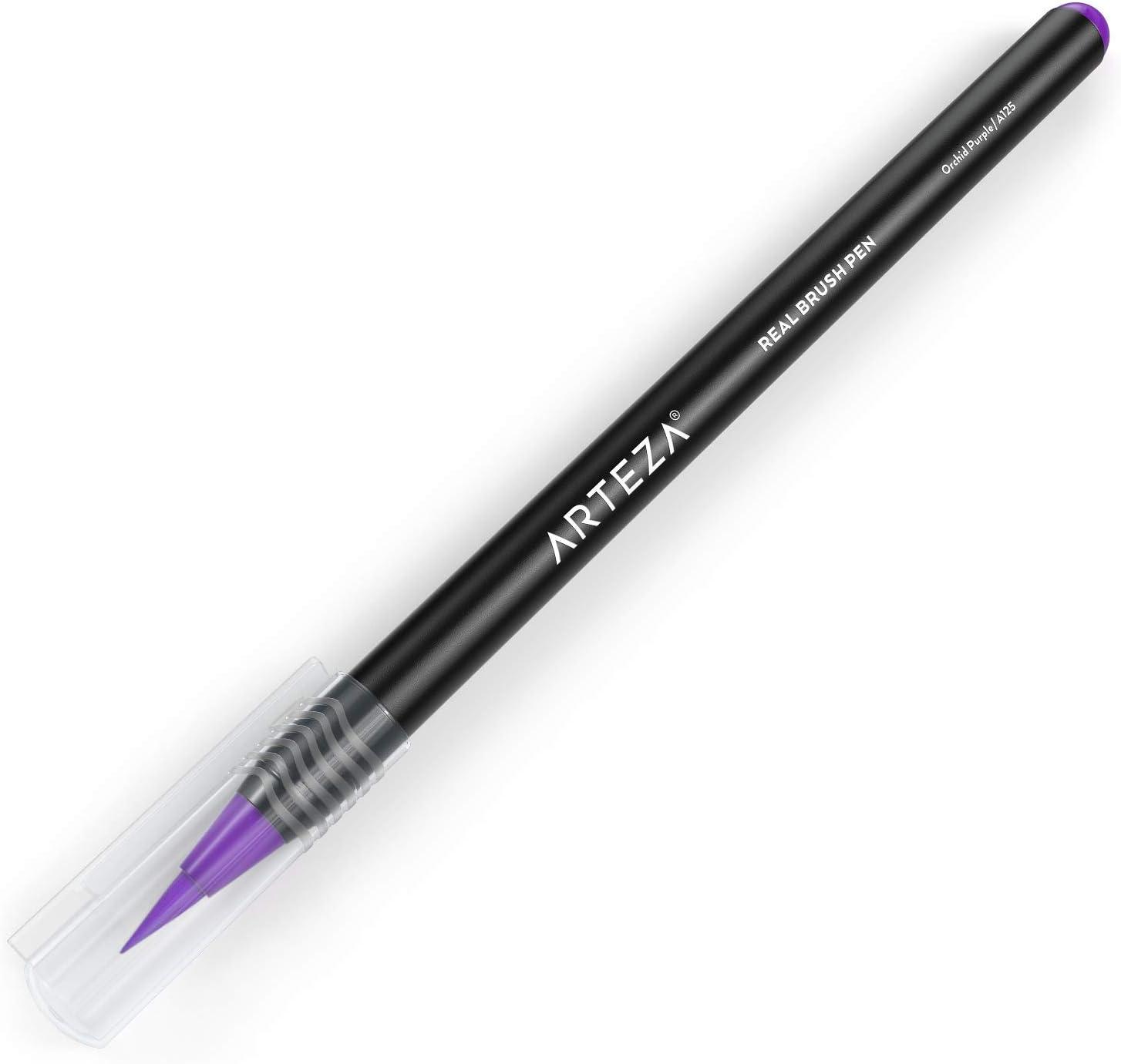imageArteza Real Brush Pens A152 Acid Green Pack of 4 Watercolor Pens with Nylon Brush Tips Art Supplies for DryBrush Painting Sketching Coloring amp CalligraphyA125 Orchid Purple