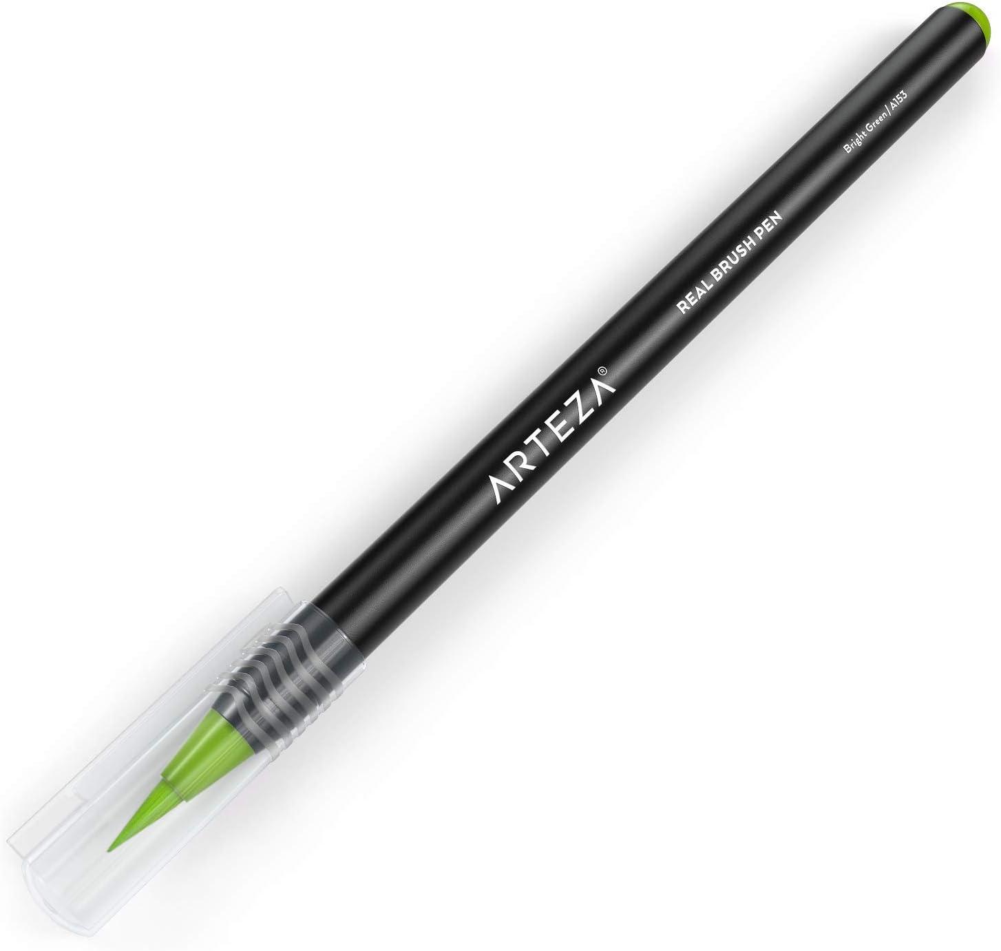 imageArteza Real Brush Pens A152 Acid Green Pack of 4 Watercolor Pens with Nylon Brush Tips Art Supplies for DryBrush Painting Sketching Coloring amp CalligraphyA153 Bright Green