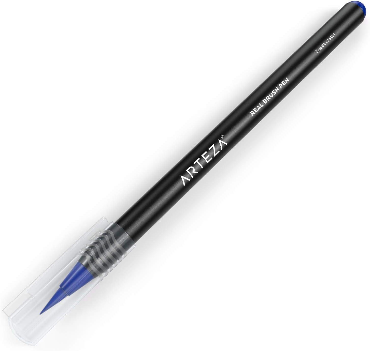 imageArteza Real Brush Pens A152 Acid Green Pack of 4 Watercolor Pens with Nylon Brush Tips Art Supplies for DryBrush Painting Sketching Coloring amp CalligraphyA168 True Blue
