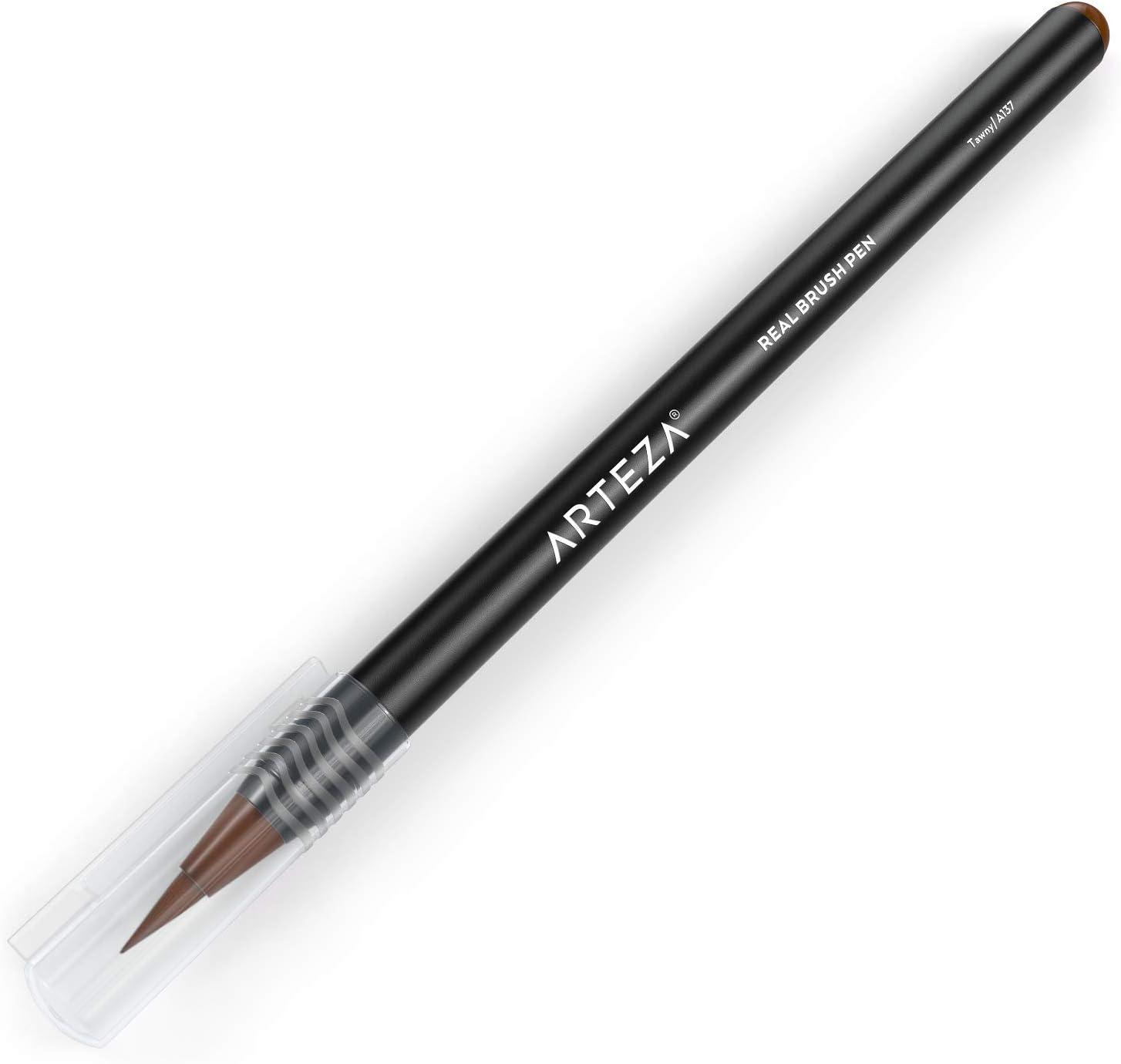 imageArteza Real Brush Pens A152 Acid Green Pack of 4 Watercolor Pens with Nylon Brush Tips Art Supplies for DryBrush Painting Sketching Coloring amp CalligraphyA137 Tawny