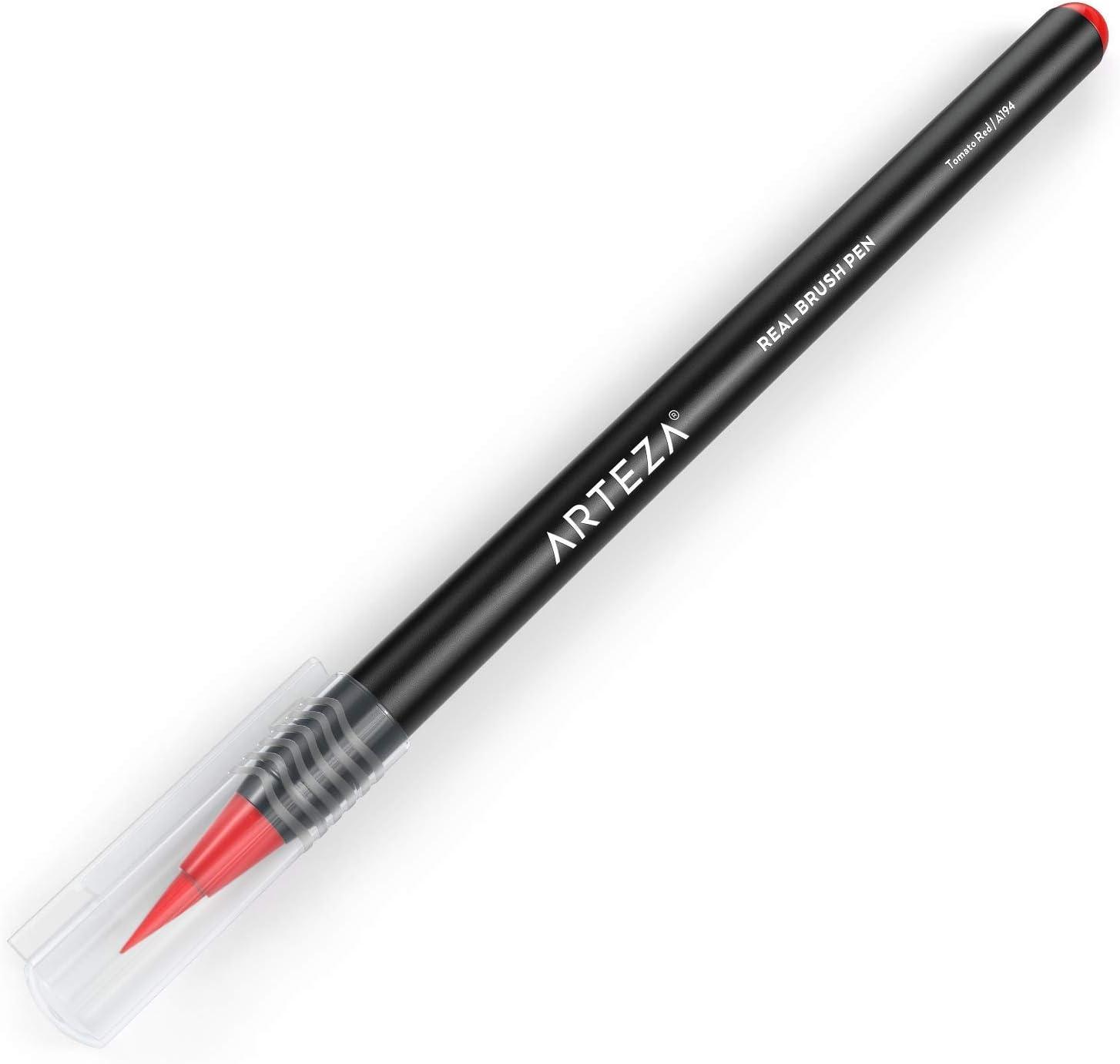 imageArteza Real Brush Pens A152 Acid Green Pack of 4 Watercolor Pens with Nylon Brush Tips Art Supplies for DryBrush Painting Sketching Coloring amp CalligraphyA194 Tomato Red