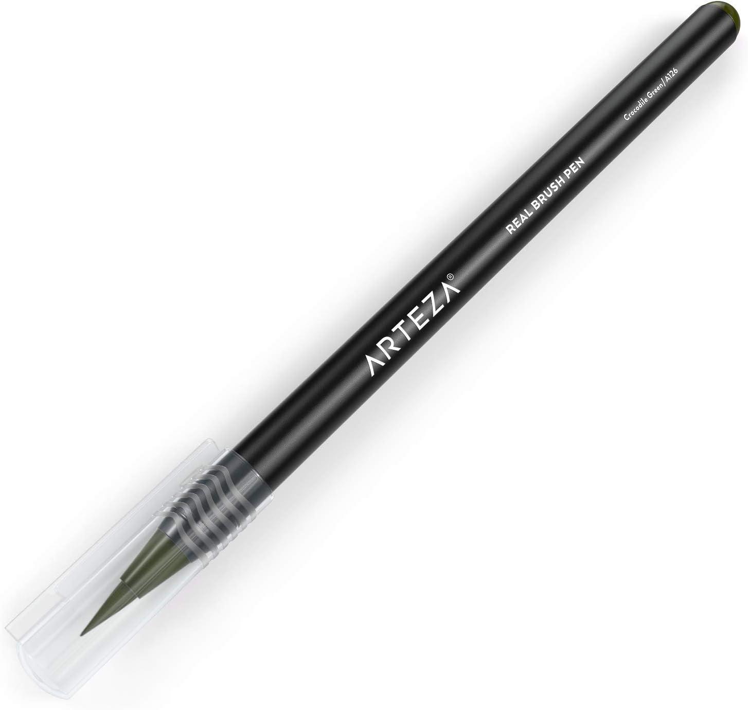 imageArteza Real Brush Pens A152 Acid Green Pack of 4 Watercolor Pens with Nylon Brush Tips Art Supplies for DryBrush Painting Sketching Coloring amp CalligraphyA126 Crocodile Green