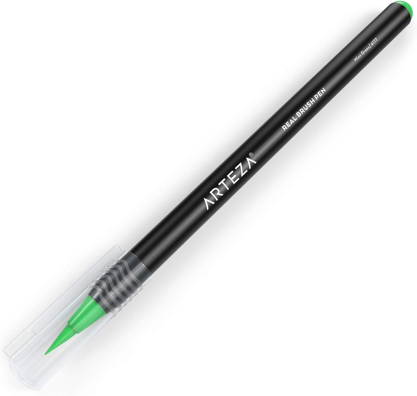 imageArteza Real Brush Pens A152 Acid Green Pack of 4 Watercolor Pens with Nylon Brush Tips Art Supplies for DryBrush Painting Sketching Coloring amp CalligraphyA177 Mint Green