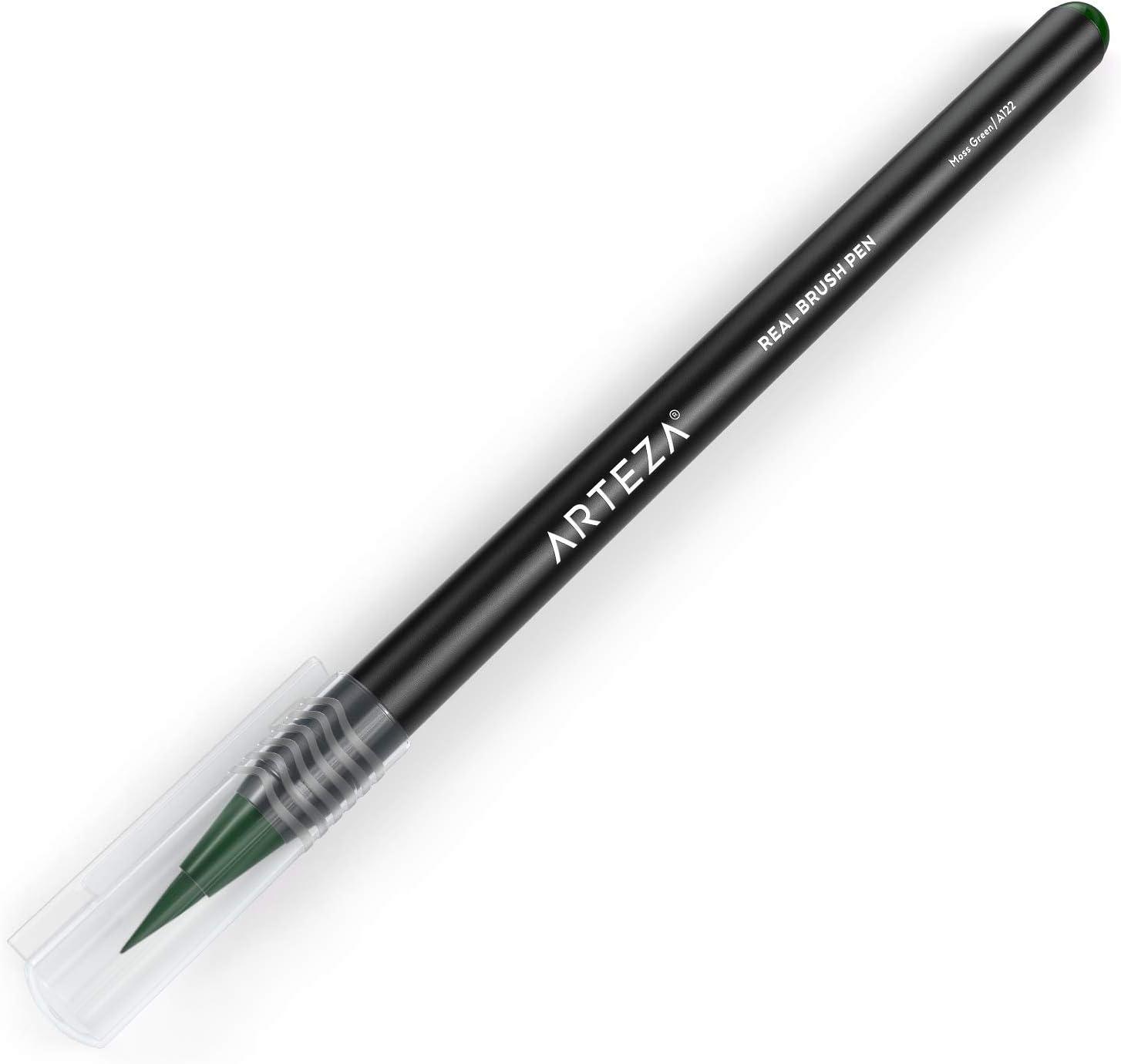 imageArteza Real Brush Pens A152 Acid Green Pack of 4 Watercolor Pens with Nylon Brush Tips Art Supplies for DryBrush Painting Sketching Coloring amp CalligraphyA122 Moss Green