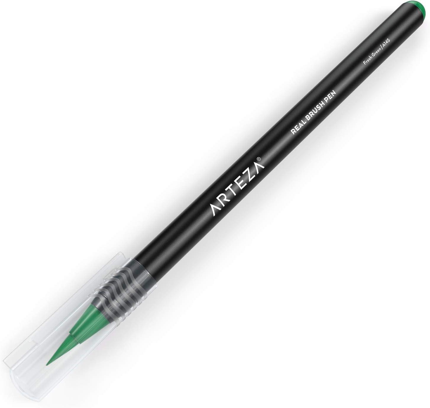 imageArteza Real Brush Pens A152 Acid Green Pack of 4 Watercolor Pens with Nylon Brush Tips Art Supplies for DryBrush Painting Sketching Coloring amp CalligraphyA145 Fresh Green