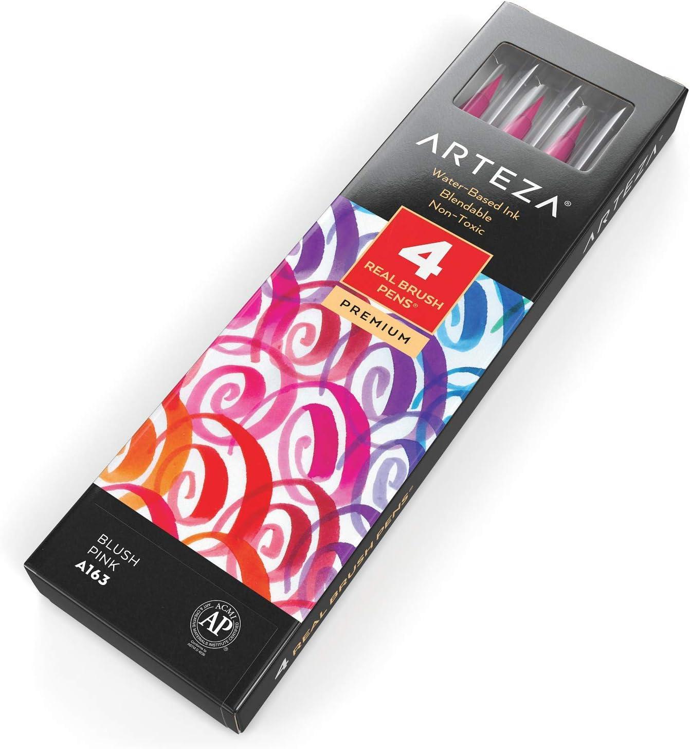 imageArteza Real Brush Pens A152 Acid Green Pack of 4 Watercolor Pens with Nylon Brush Tips Art Supplies for DryBrush Painting Sketching Coloring amp CalligraphyA163 Blush Pink