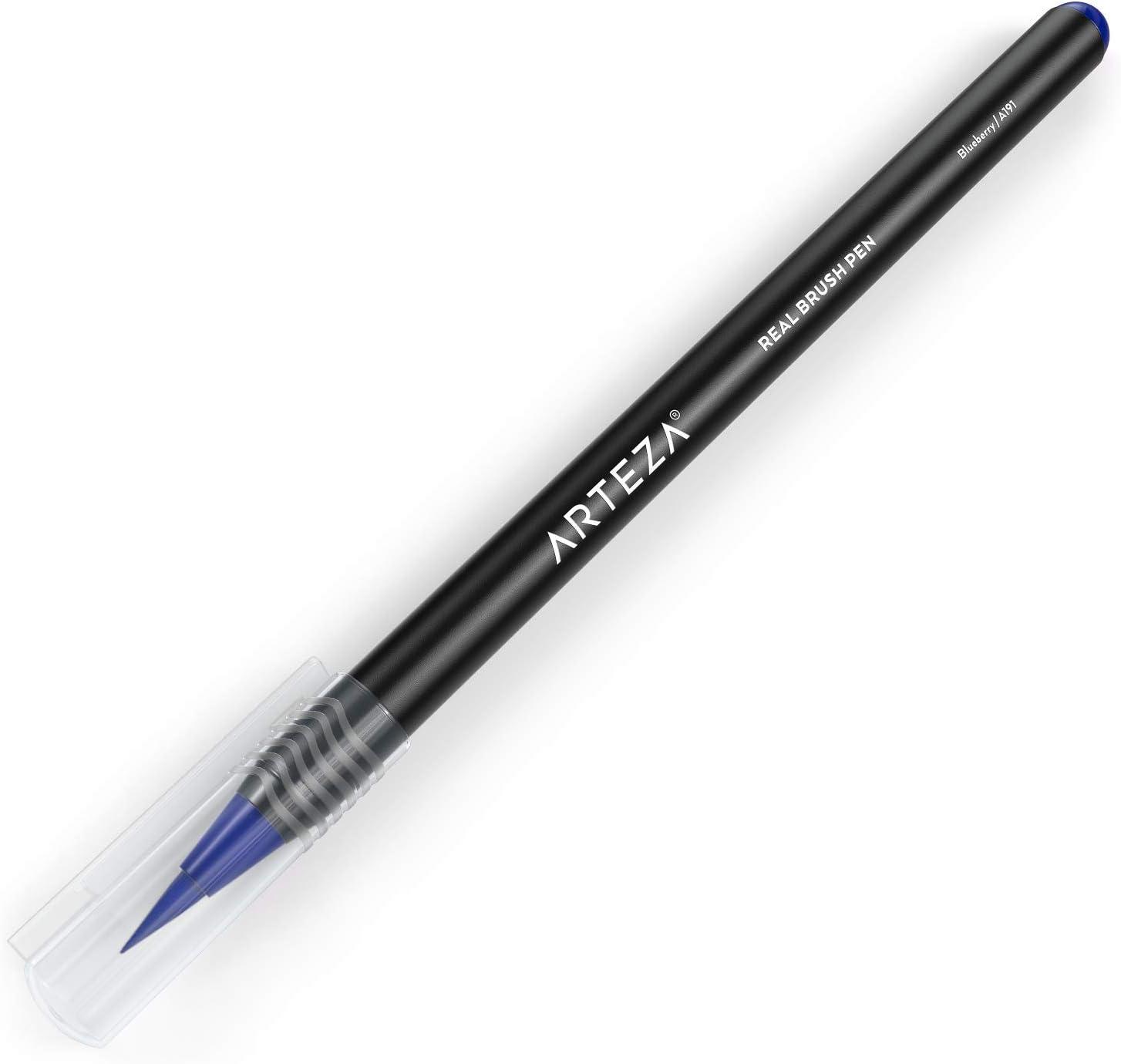 imageArteza Real Brush Pens A152 Acid Green Pack of 4 Watercolor Pens with Nylon Brush Tips Art Supplies for DryBrush Painting Sketching Coloring amp CalligraphyA191 Blueberry