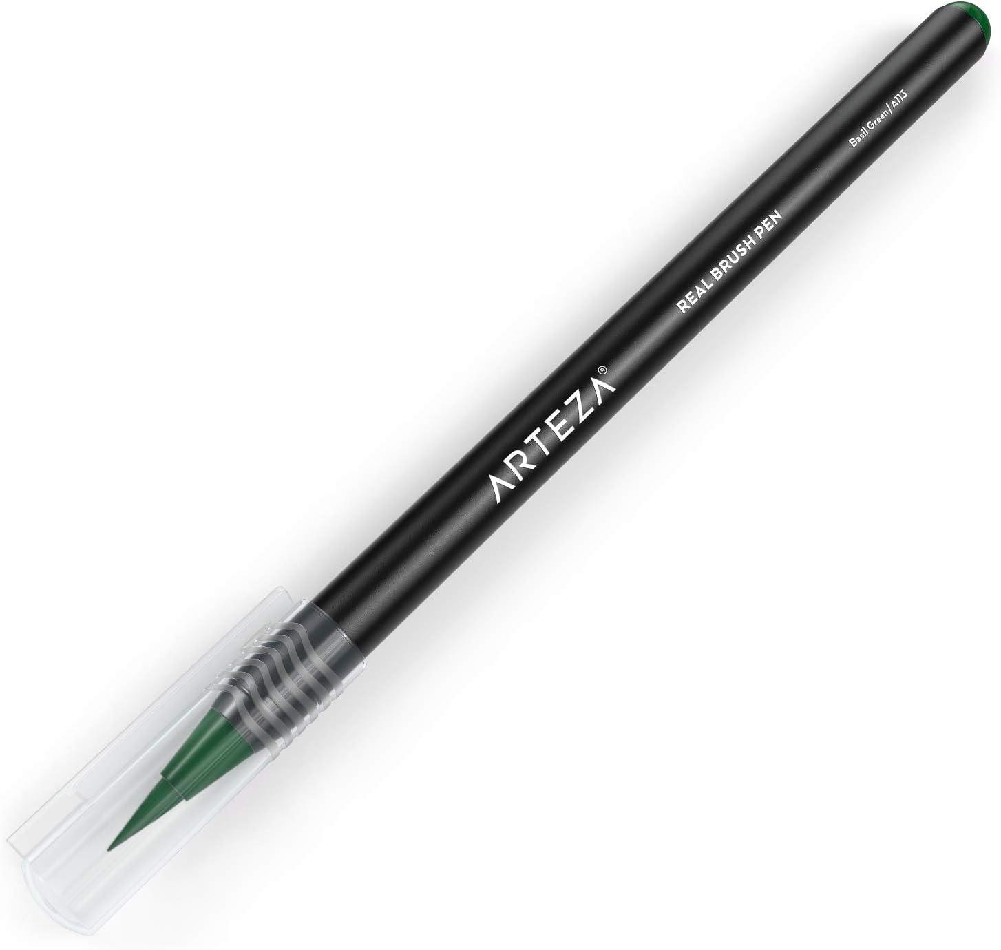 imageArteza Real Brush Pens A152 Acid Green Pack of 4 Watercolor Pens with Nylon Brush Tips Art Supplies for DryBrush Painting Sketching Coloring amp CalligraphyA113 Basil Green