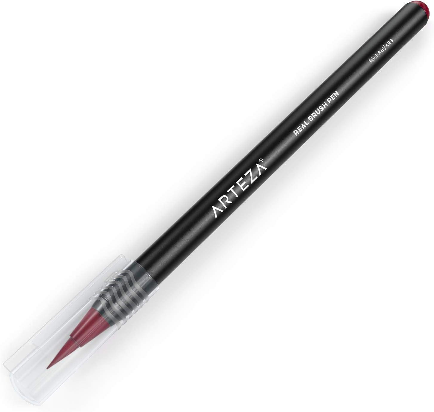 imageArteza Real Brush Pens A152 Acid Green Pack of 4 Watercolor Pens with Nylon Brush Tips Art Supplies for DryBrush Painting Sketching Coloring amp CalligraphyA183 Blush Red