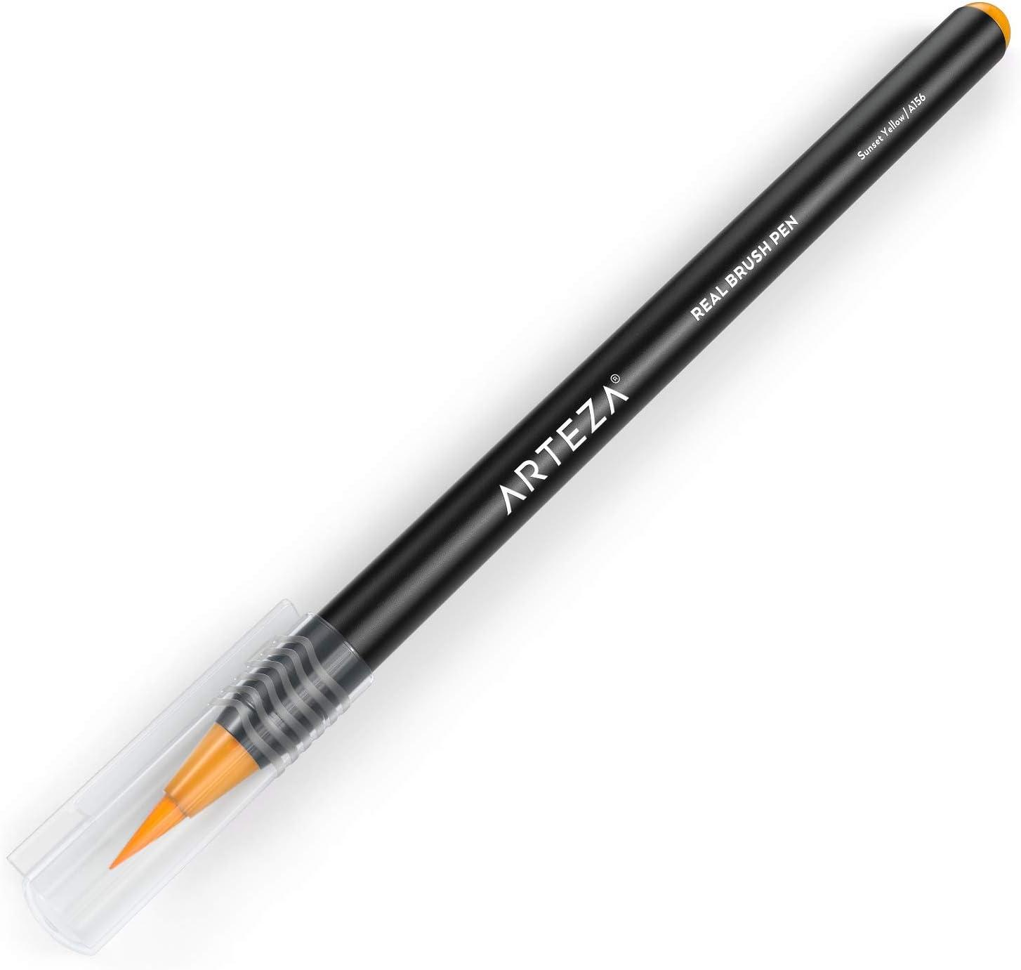 imageArteza Real Brush Pens A152 Acid Green Pack of 4 Watercolor Pens with Nylon Brush Tips Art Supplies for DryBrush Painting Sketching Coloring amp CalligraphyA156 Sunset Yellow