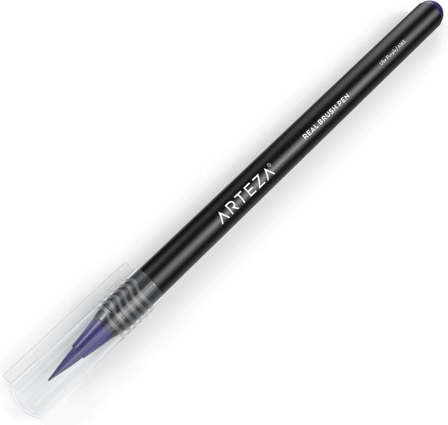 imageArteza Real Brush Pens A152 Acid Green Pack of 4 Watercolor Pens with Nylon Brush Tips Art Supplies for DryBrush Painting Sketching Coloring amp CalligraphyA165 Ube Purple