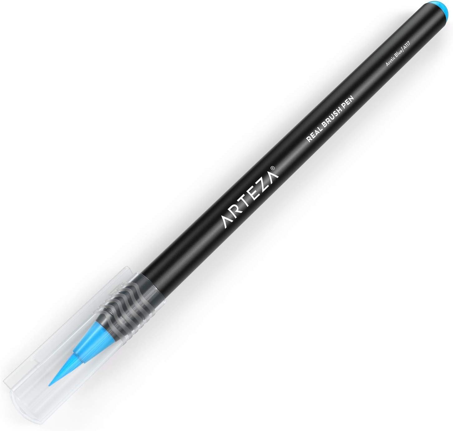 imageArteza Real Brush Pens A152 Acid Green Pack of 4 Watercolor Pens with Nylon Brush Tips Art Supplies for DryBrush Painting Sketching Coloring amp CalligraphyA117 Arctic Blue