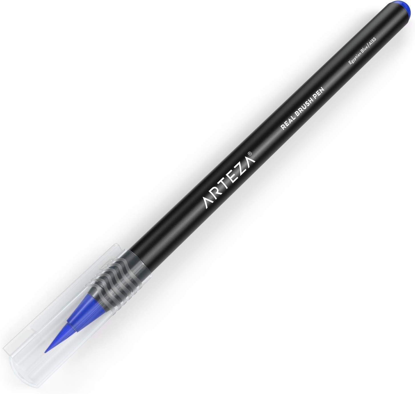 imageArteza Real Brush Pens A152 Acid Green Pack of 4 Watercolor Pens with Nylon Brush Tips Art Supplies for DryBrush Painting Sketching Coloring amp CalligraphyA155 Egyptian Blue