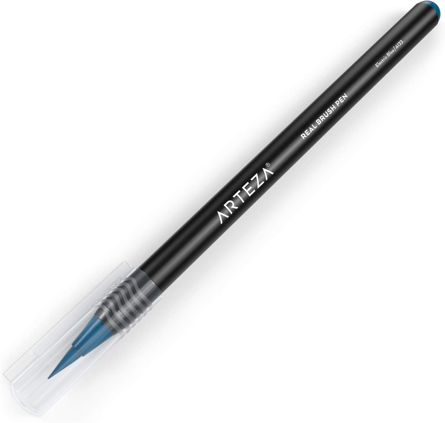 imageArteza Real Brush Pens A152 Acid Green Pack of 4 Watercolor Pens with Nylon Brush Tips Art Supplies for DryBrush Painting Sketching Coloring amp CalligraphyA133 Electric Blue