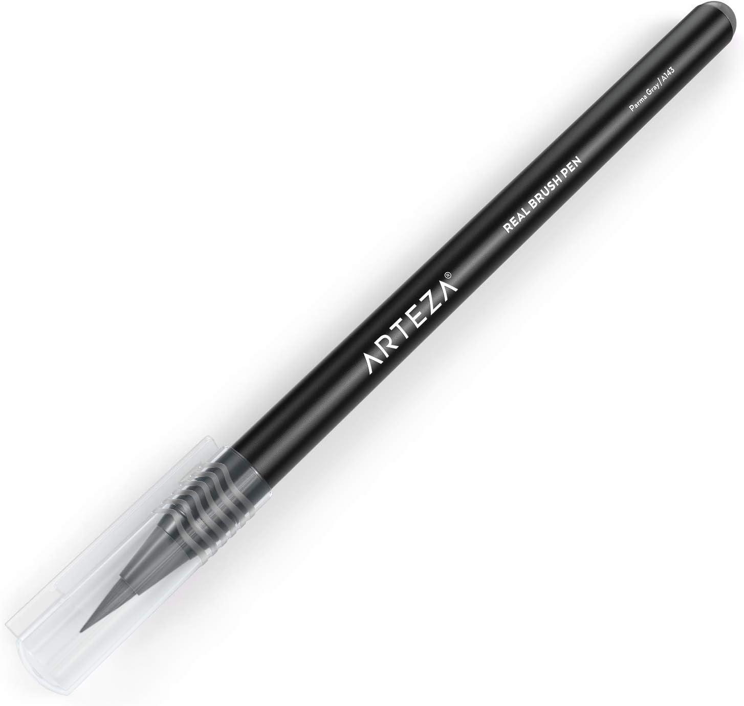 imageArteza Real Brush Pens A152 Acid Green Pack of 4 Watercolor Pens with Nylon Brush Tips Art Supplies for DryBrush Painting Sketching Coloring amp CalligraphyA143 Parma Gray