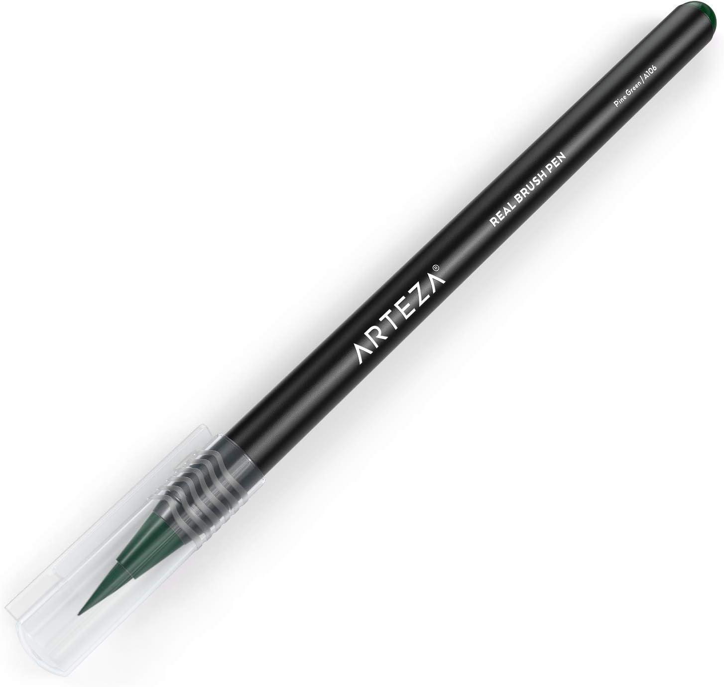 imageArteza Real Brush Pens A152 Acid Green Pack of 4 Watercolor Pens with Nylon Brush Tips Art Supplies for DryBrush Painting Sketching Coloring amp CalligraphyA106 Pine Green