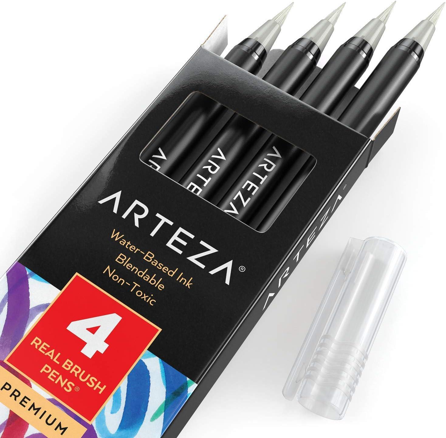 imageArteza Real Brush Pens A152 Acid Green Pack of 4 Watercolor Pens with Nylon Brush Tips Art Supplies for DryBrush Painting Sketching Coloring amp CalligraphyA173 Ice Blue