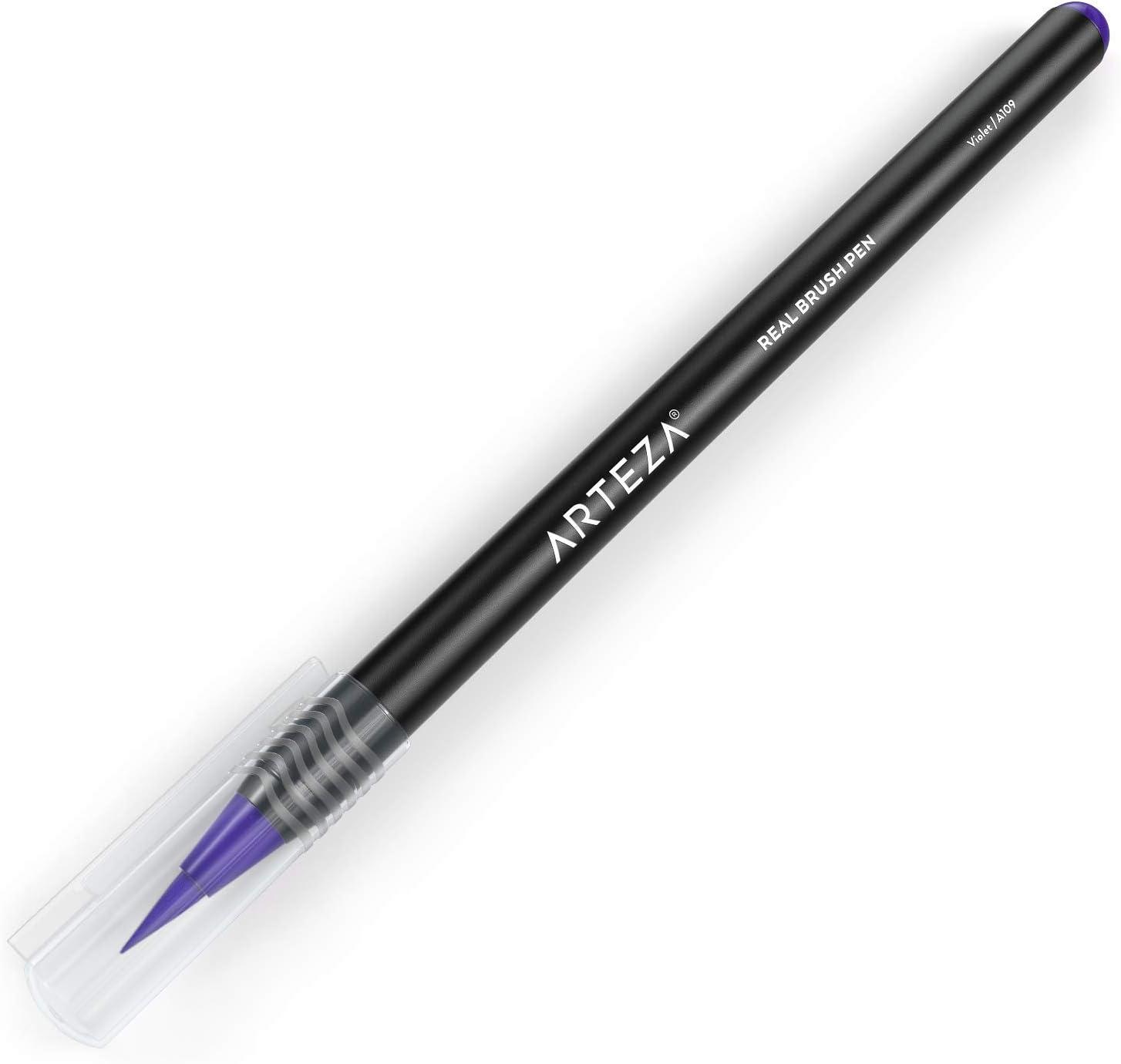 imageArteza Real Brush Pens A152 Acid Green Pack of 4 Watercolor Pens with Nylon Brush Tips Art Supplies for DryBrush Painting Sketching Coloring amp CalligraphyA109 Violet
